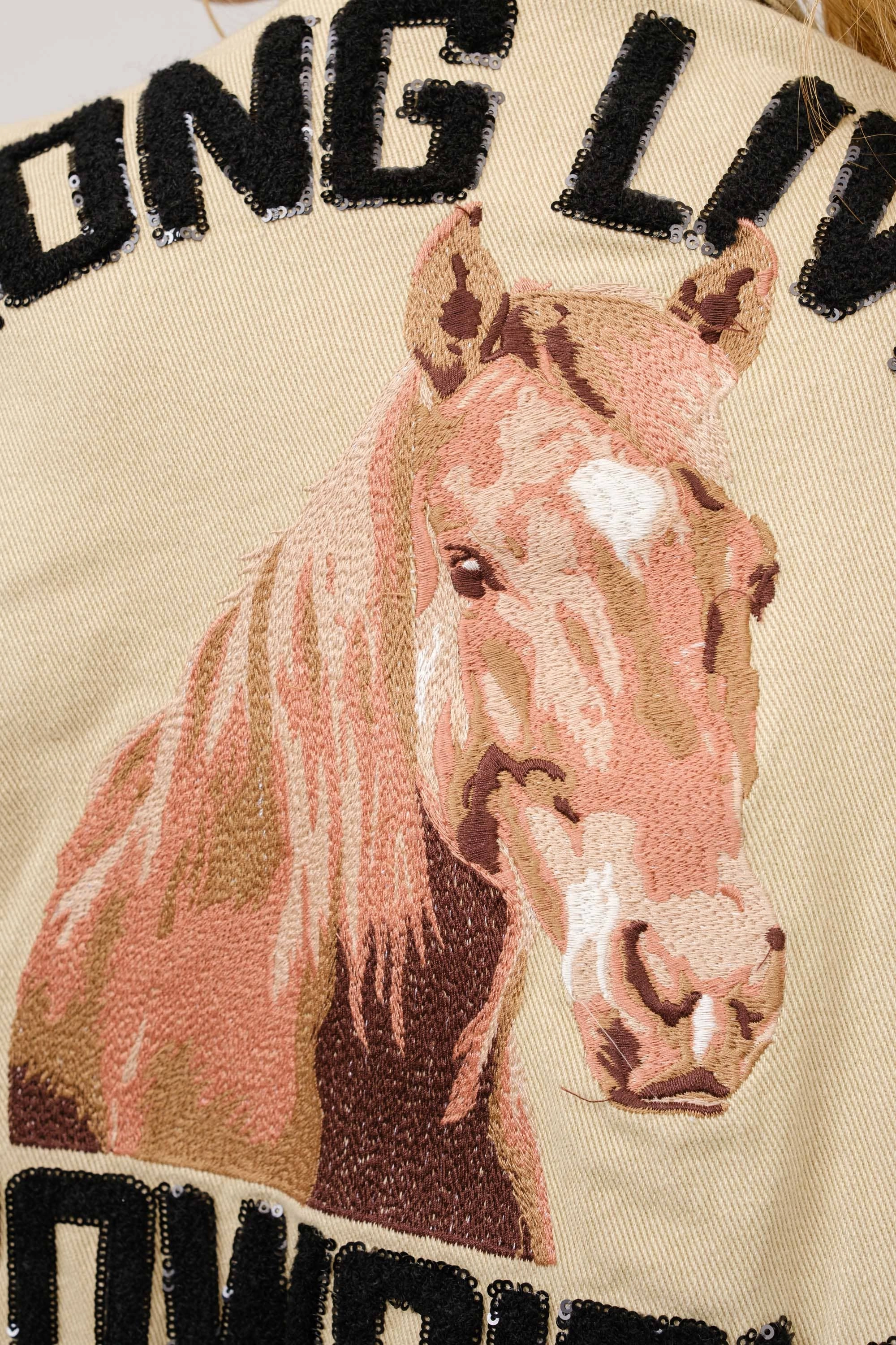 36341J - Long Live Cowgirls Patch Twill Denim Jacket iun Taupe