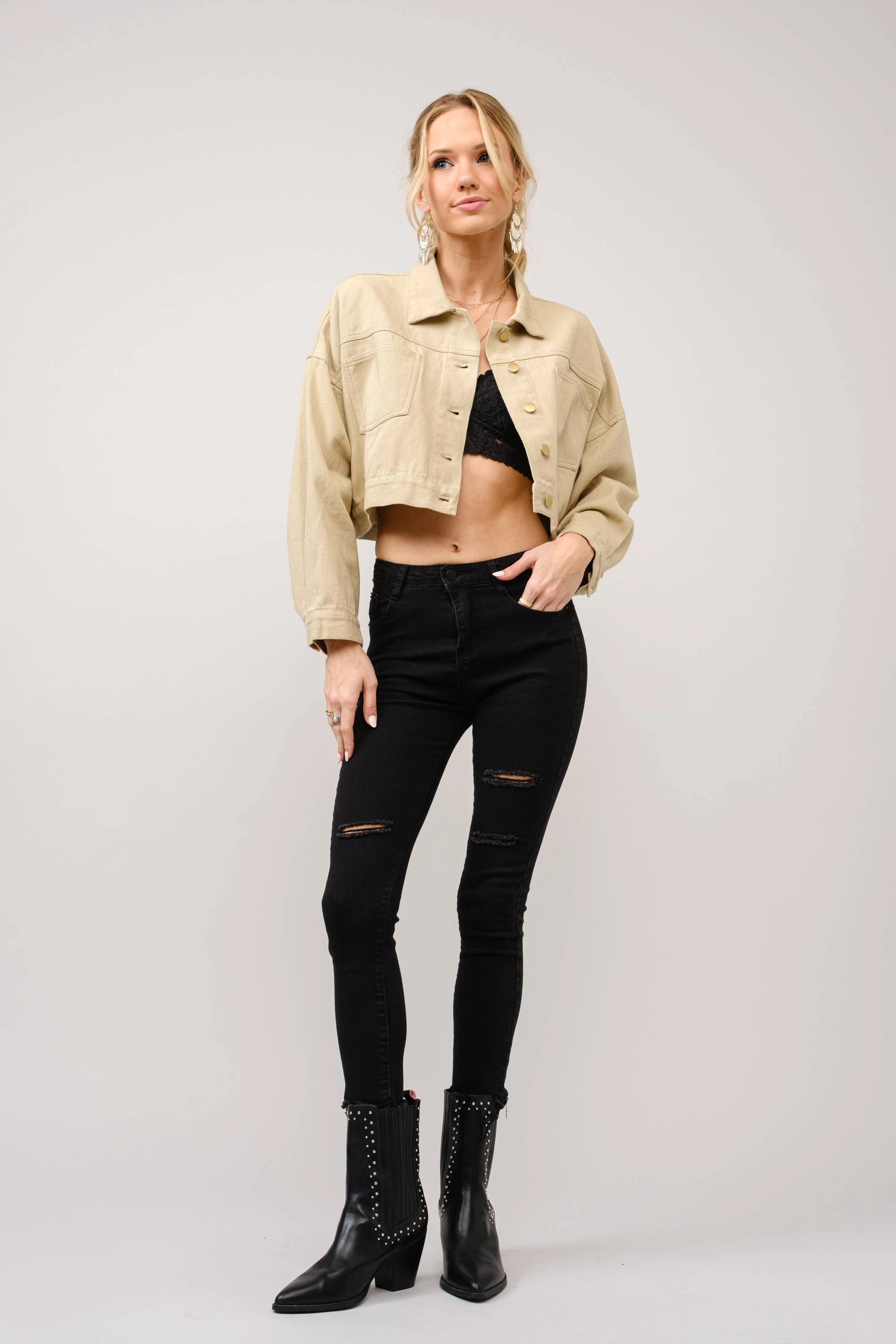 36341J - Long Live Cowgirls Patch Twill Denim Jacket iun Taupe