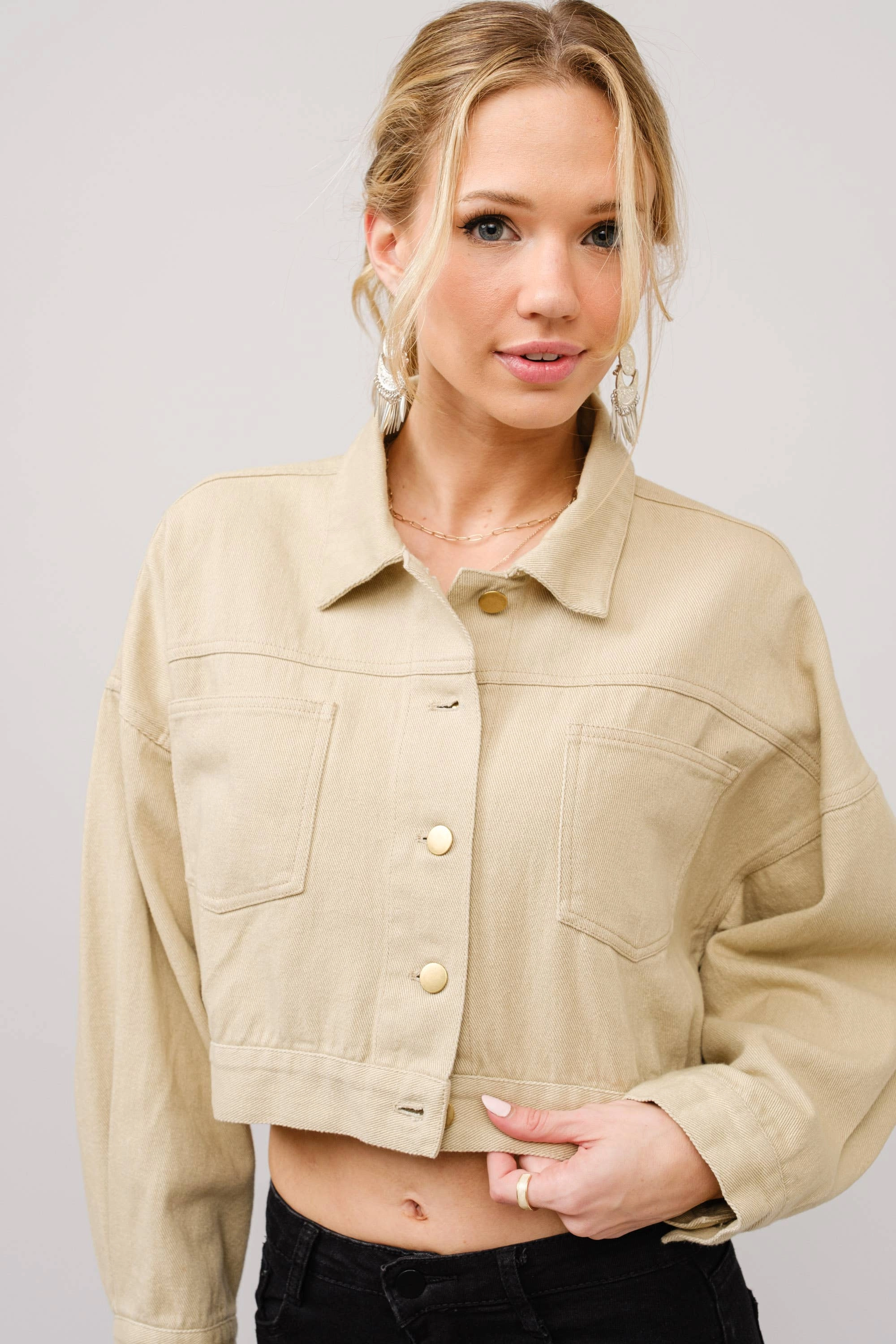 36341J - Long Live Cowgirls Patch Twill Denim Jacket iun Taupe