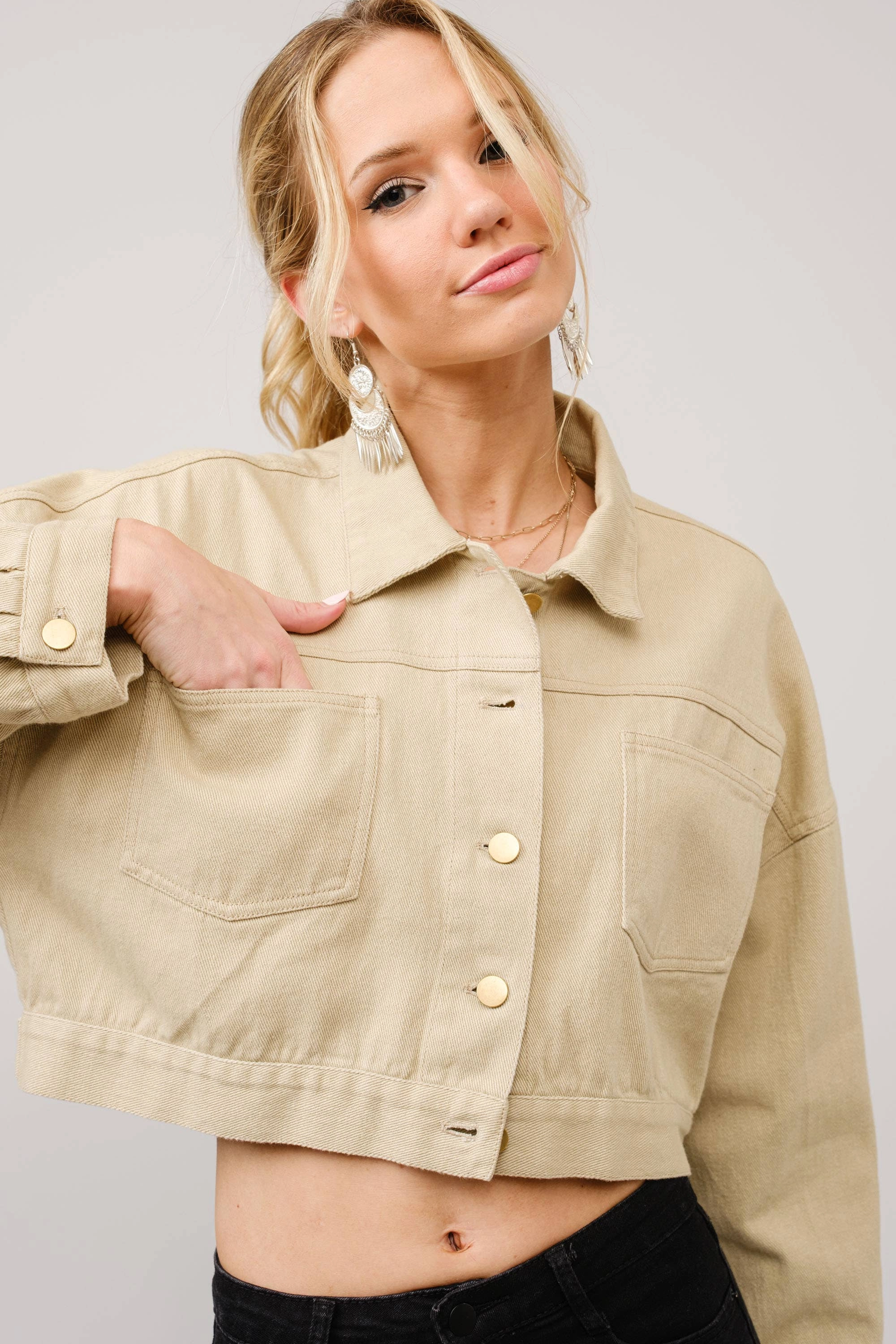36341J - Long Live Cowgirls Patch Twill Denim Jacket iun Taupe