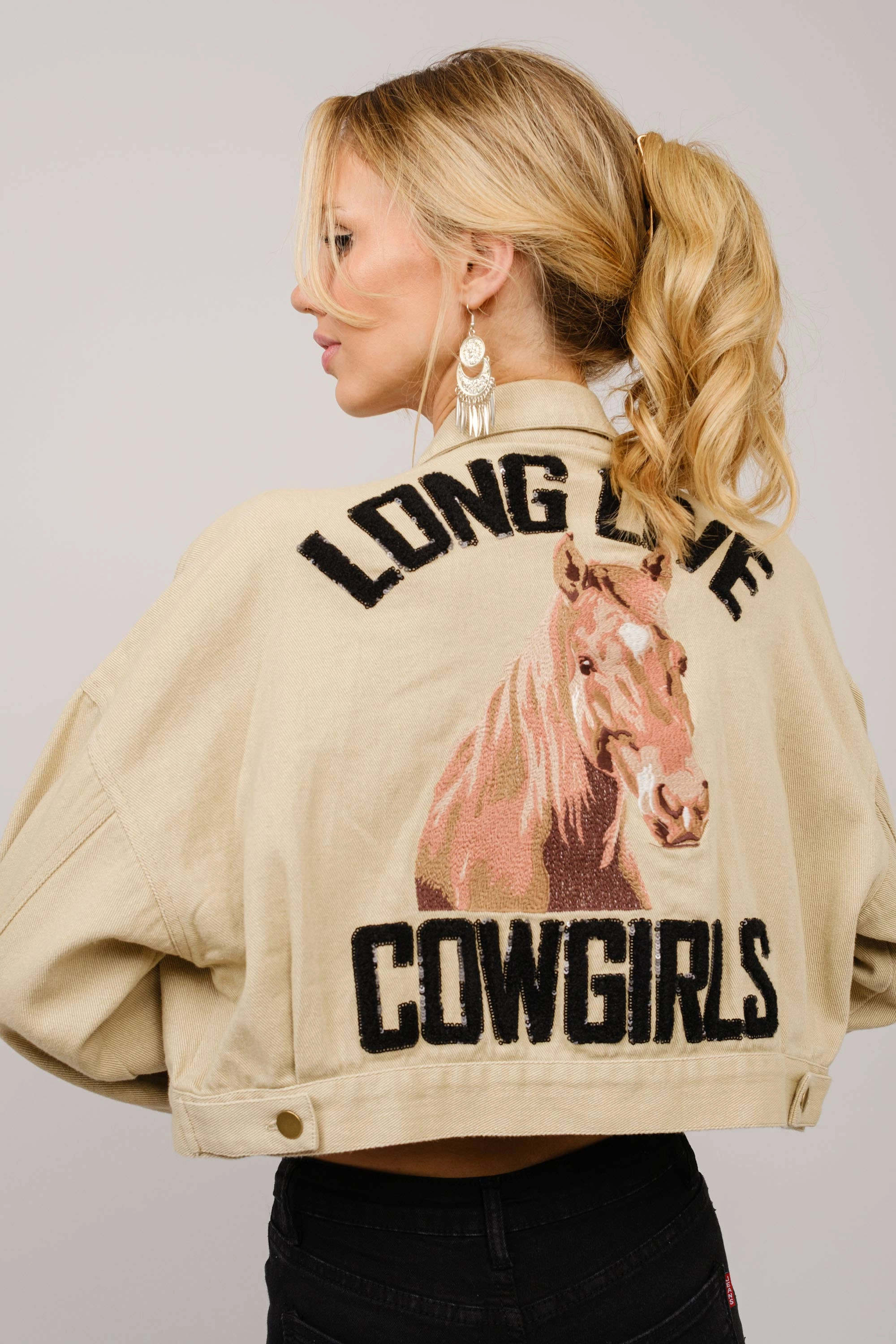 36341J - Long Live Cowgirls Patch Twill Denim Jacket iun Taupe