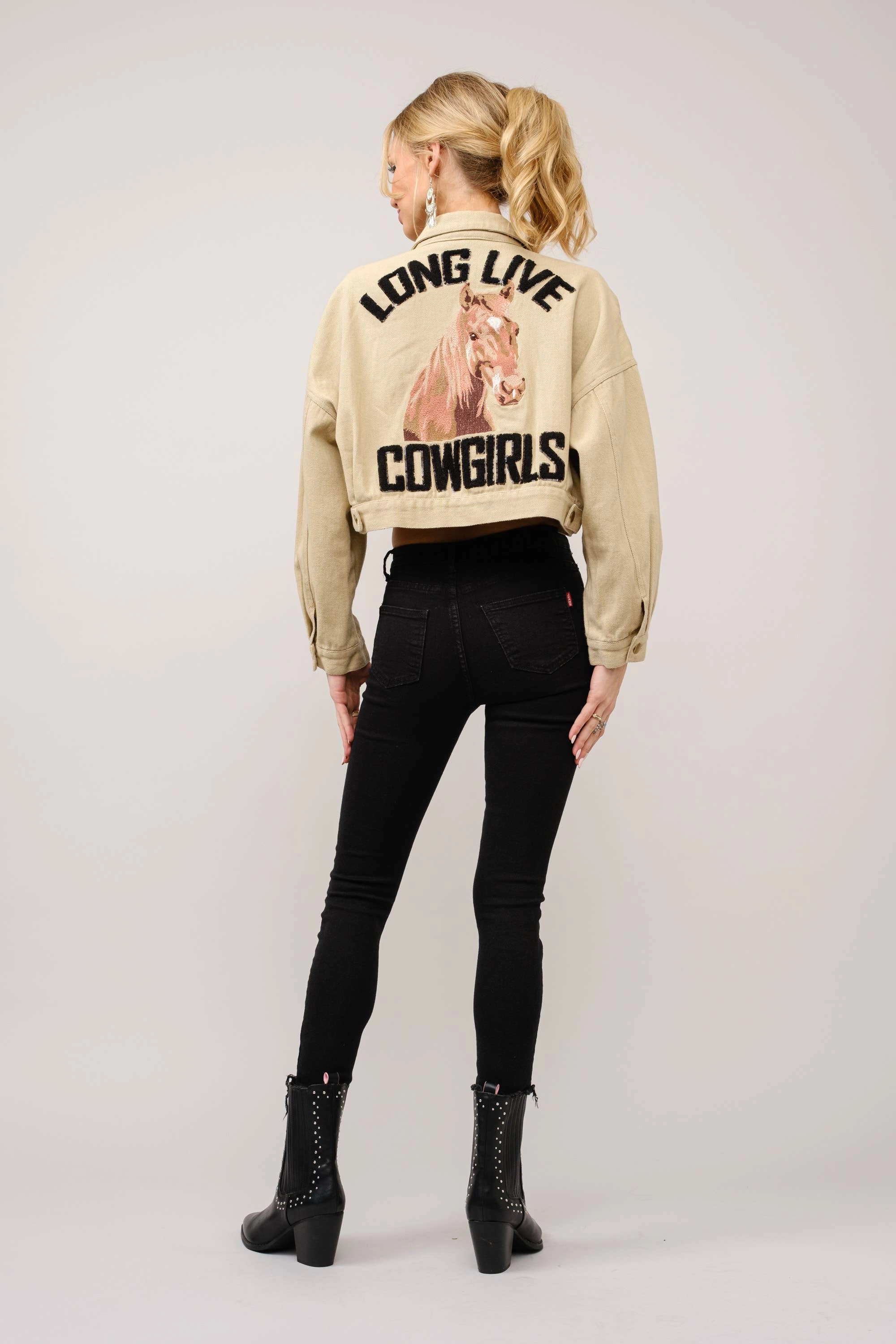 36341J - Long Live Cowgirls Patch Twill Denim Jacket iun Taupe
