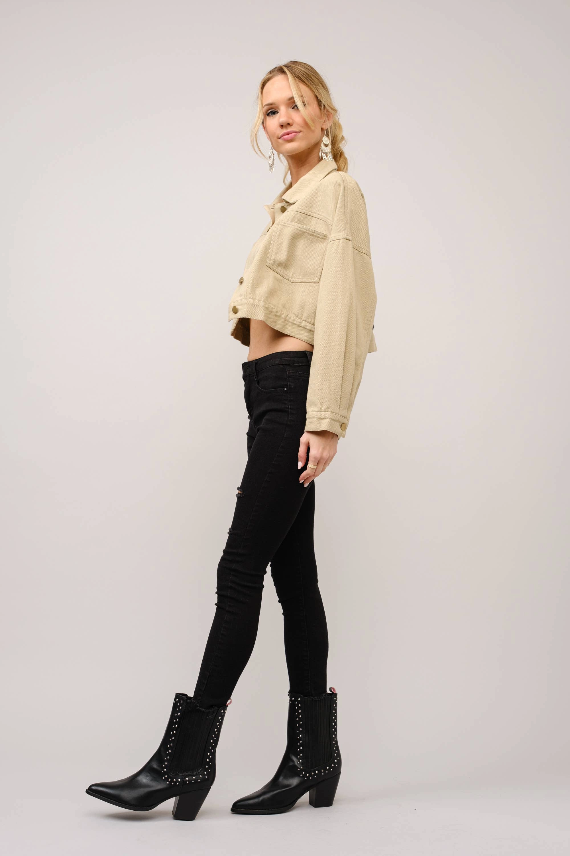 36341J - Long Live Cowgirls Patch Twill Denim Jacket iun Taupe