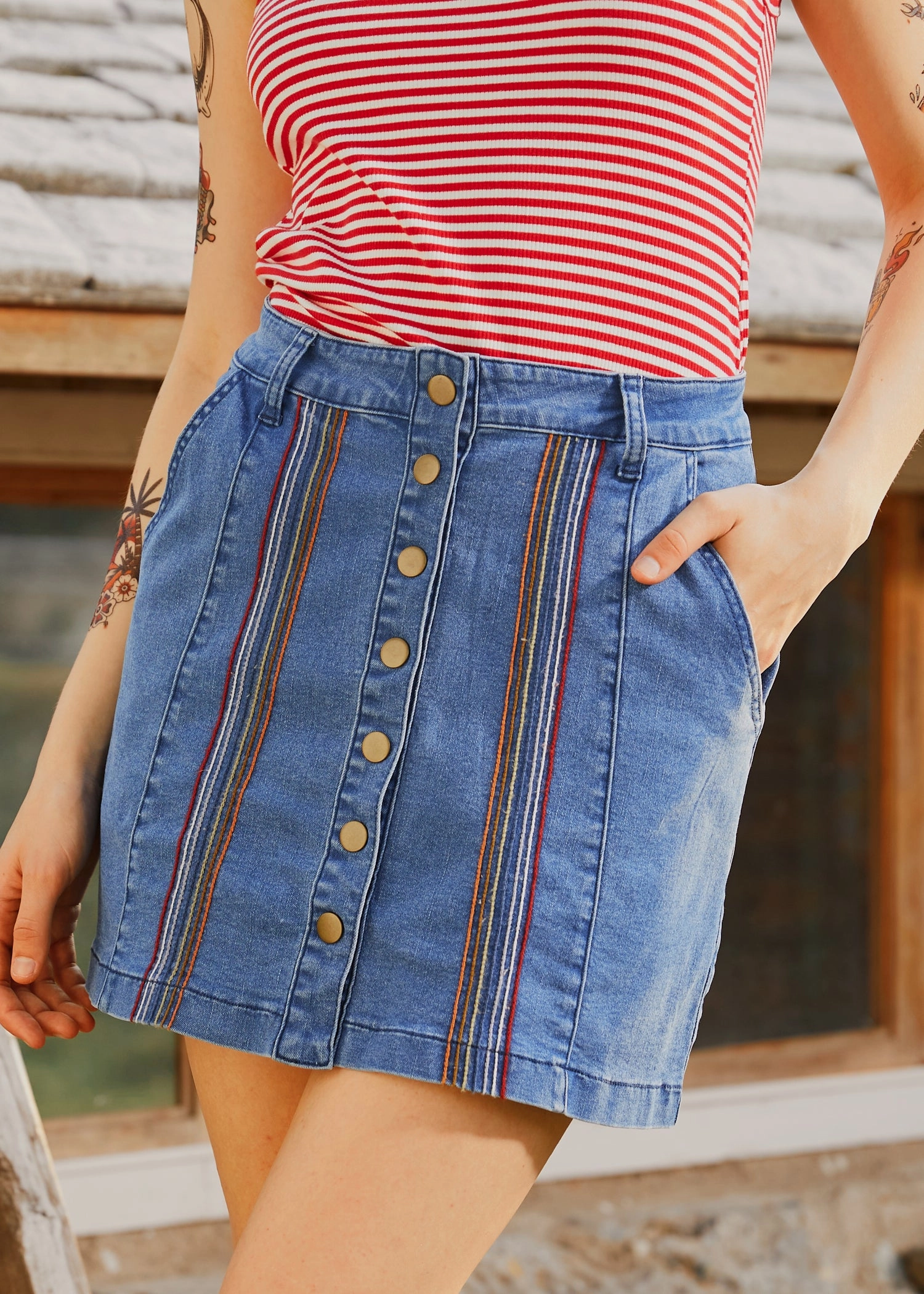 A Spring Fling Button Down A-Line Skirt