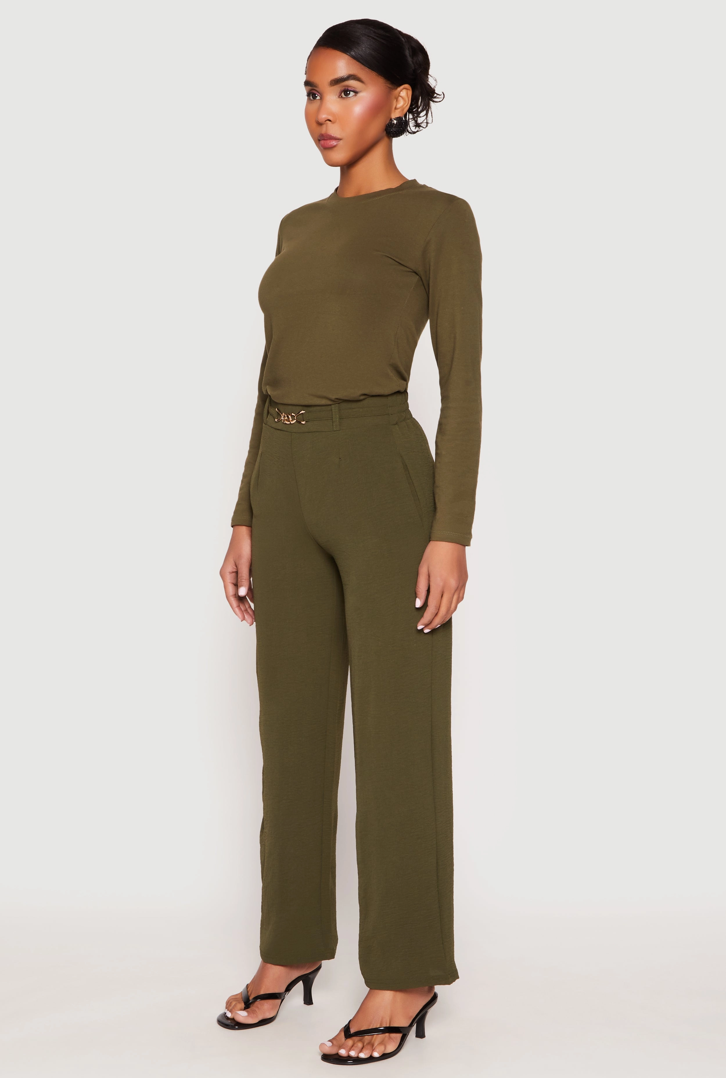 Airy Chain Detail Belted Front Pants