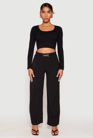 Airy Chain Detail Belted Front Pants