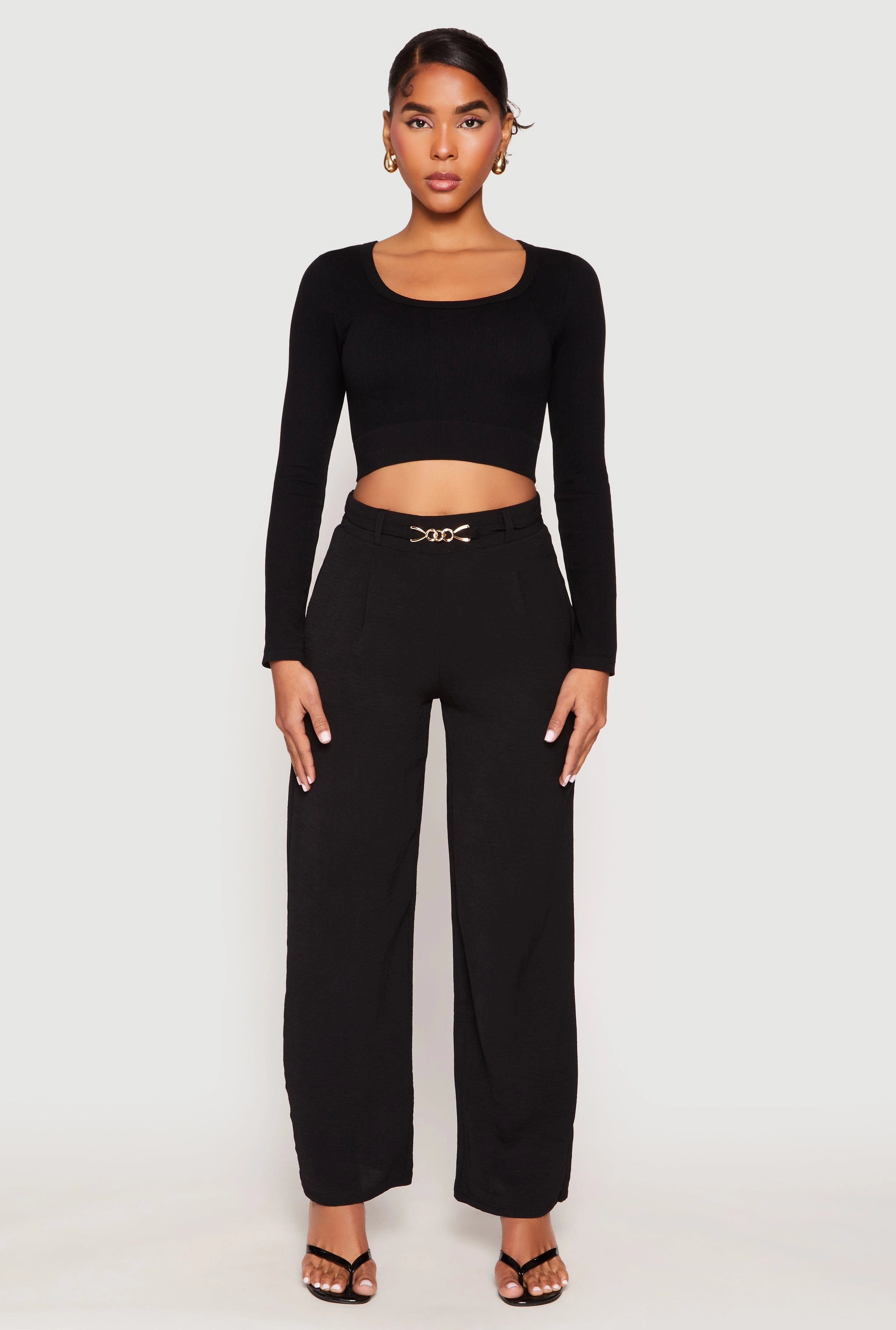 Airy Chain Detail Belted Front Pants