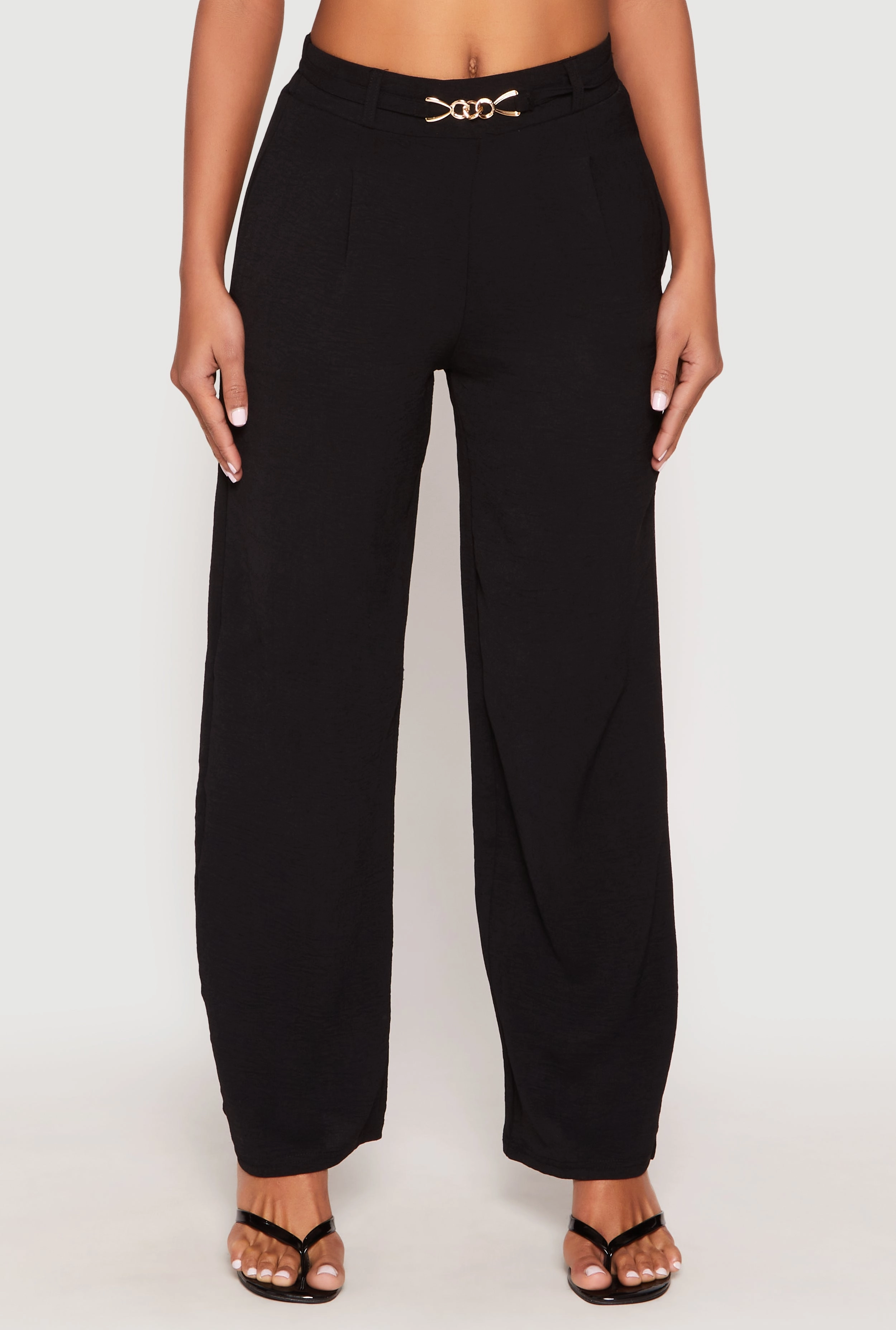 Airy Chain Detail Belted Front Pants