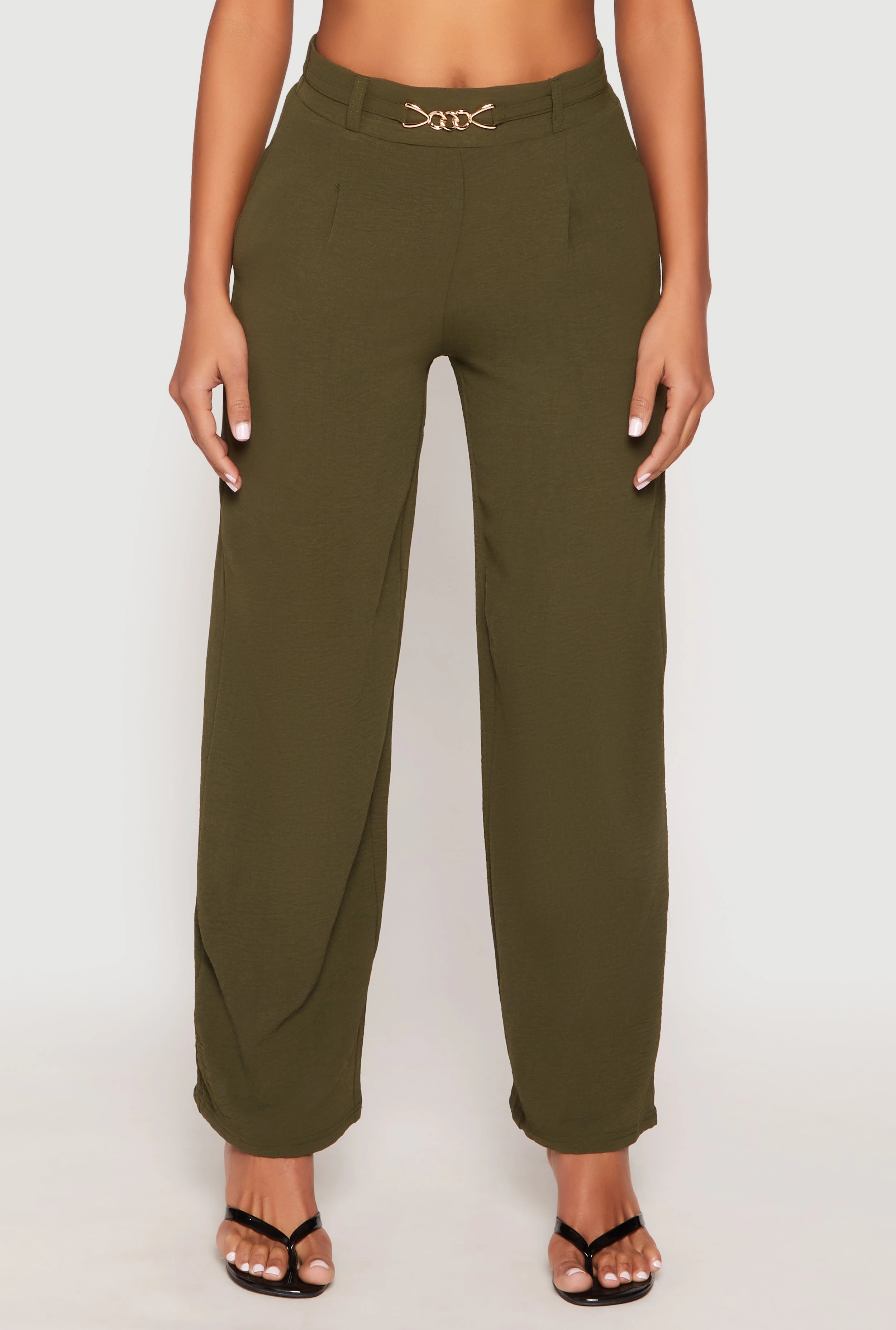 Airy Chain Detail Belted Front Pants