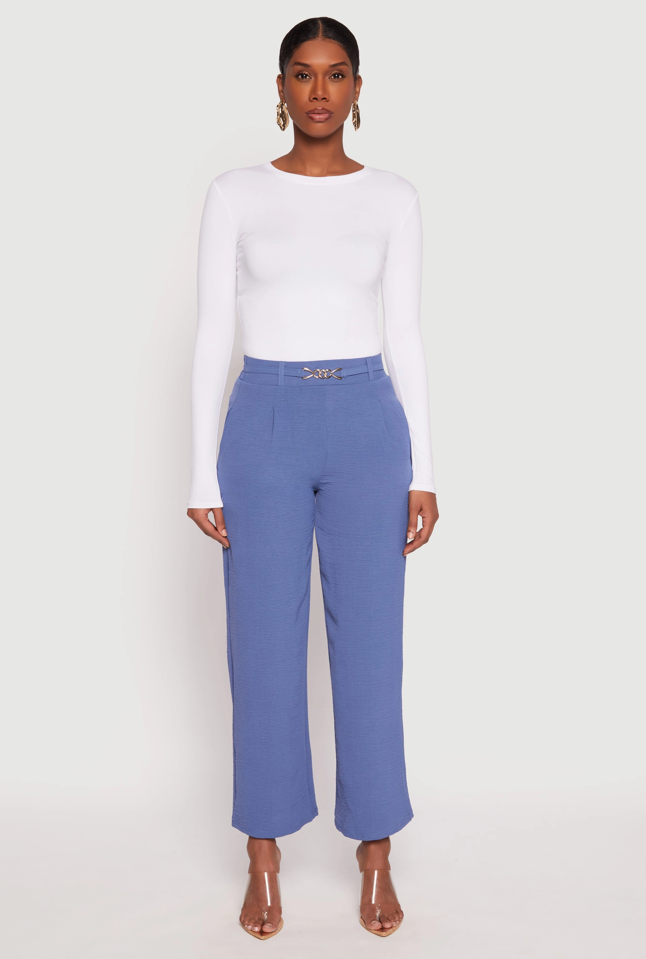 Airy Chain Detail Belted Front Pants
