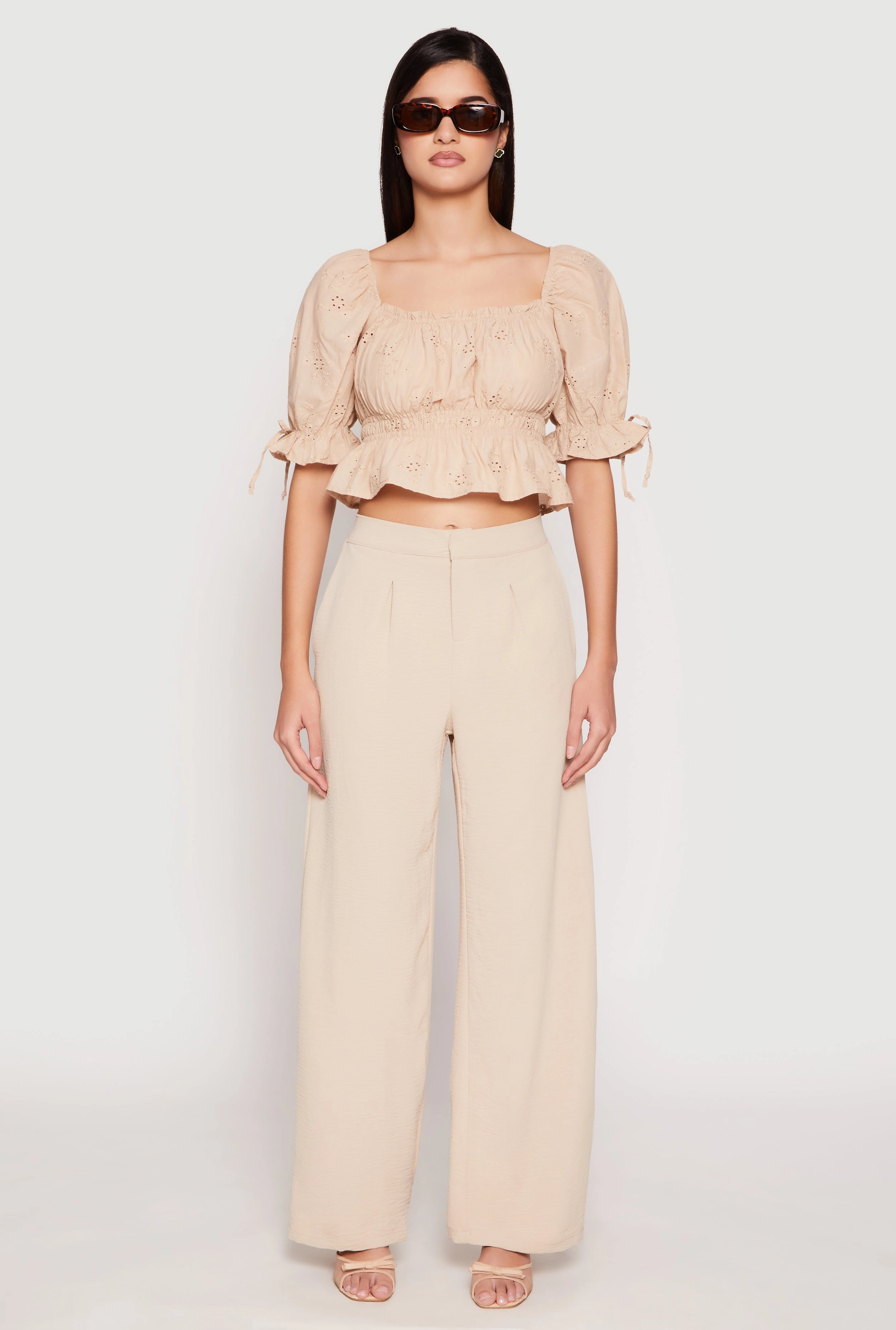 Airy Crepe Knit Wide Leg Dress Pants