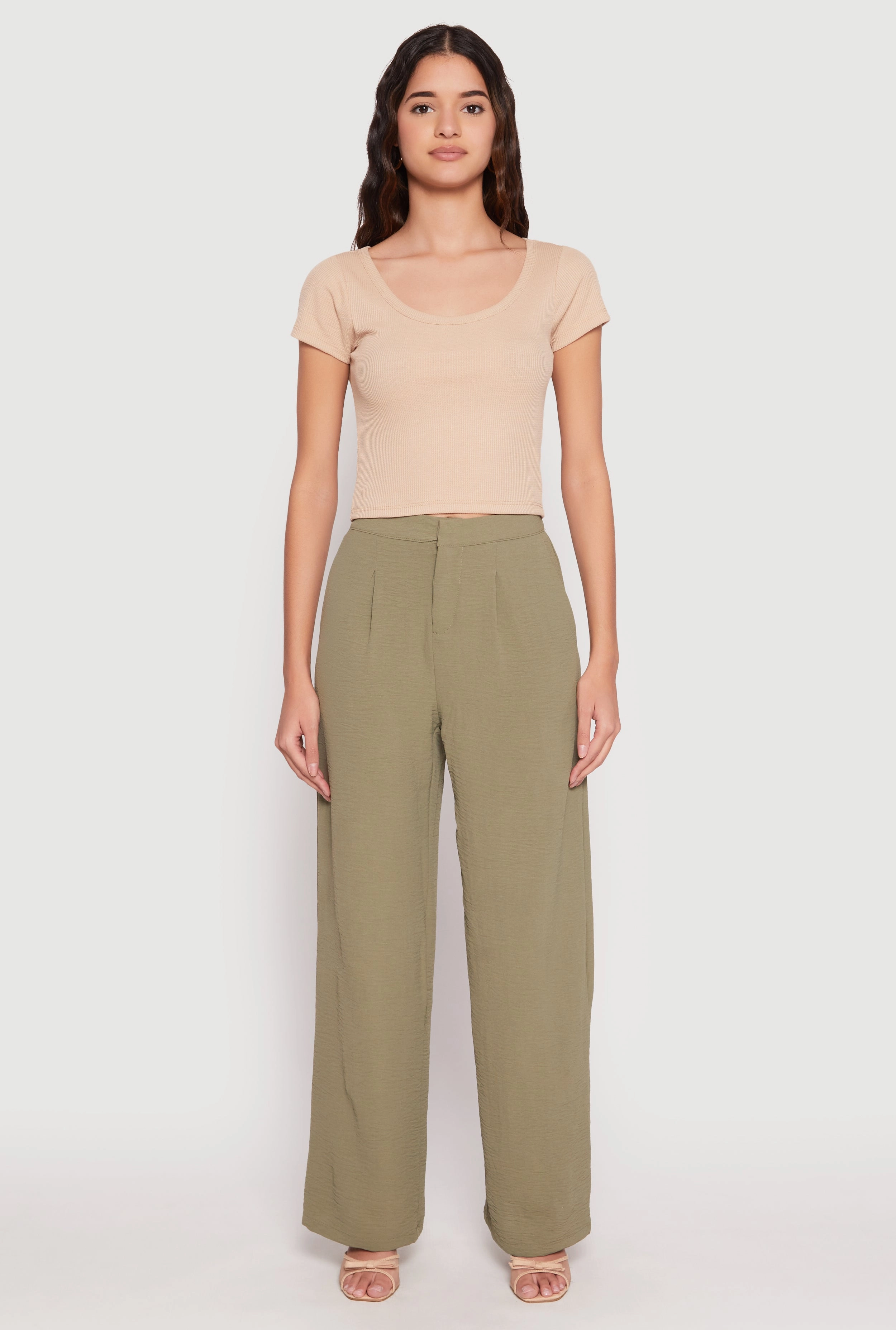 Airy Crepe Knit Wide Leg Dress Pants