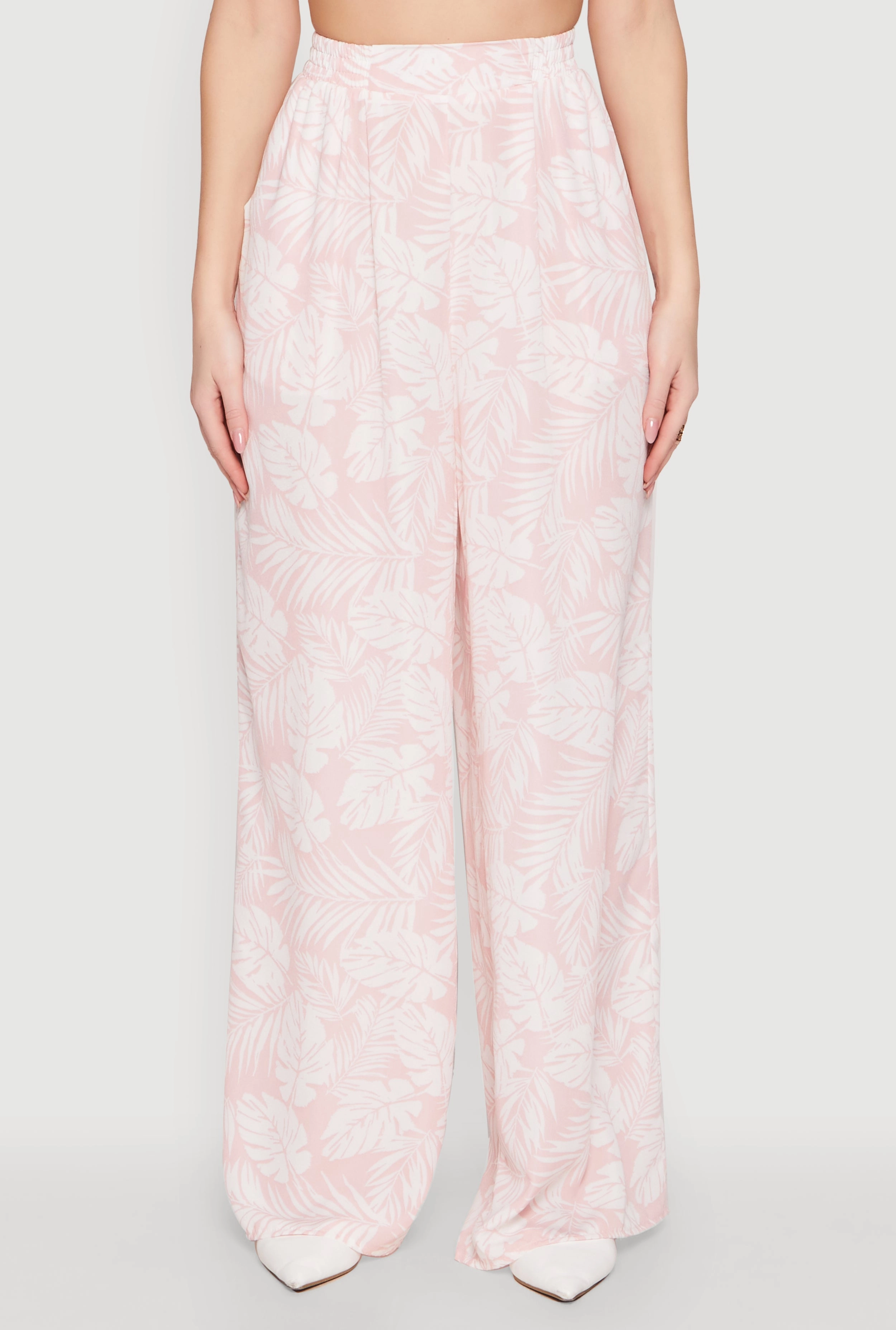 Airy Leaf Print Palazzo Pants