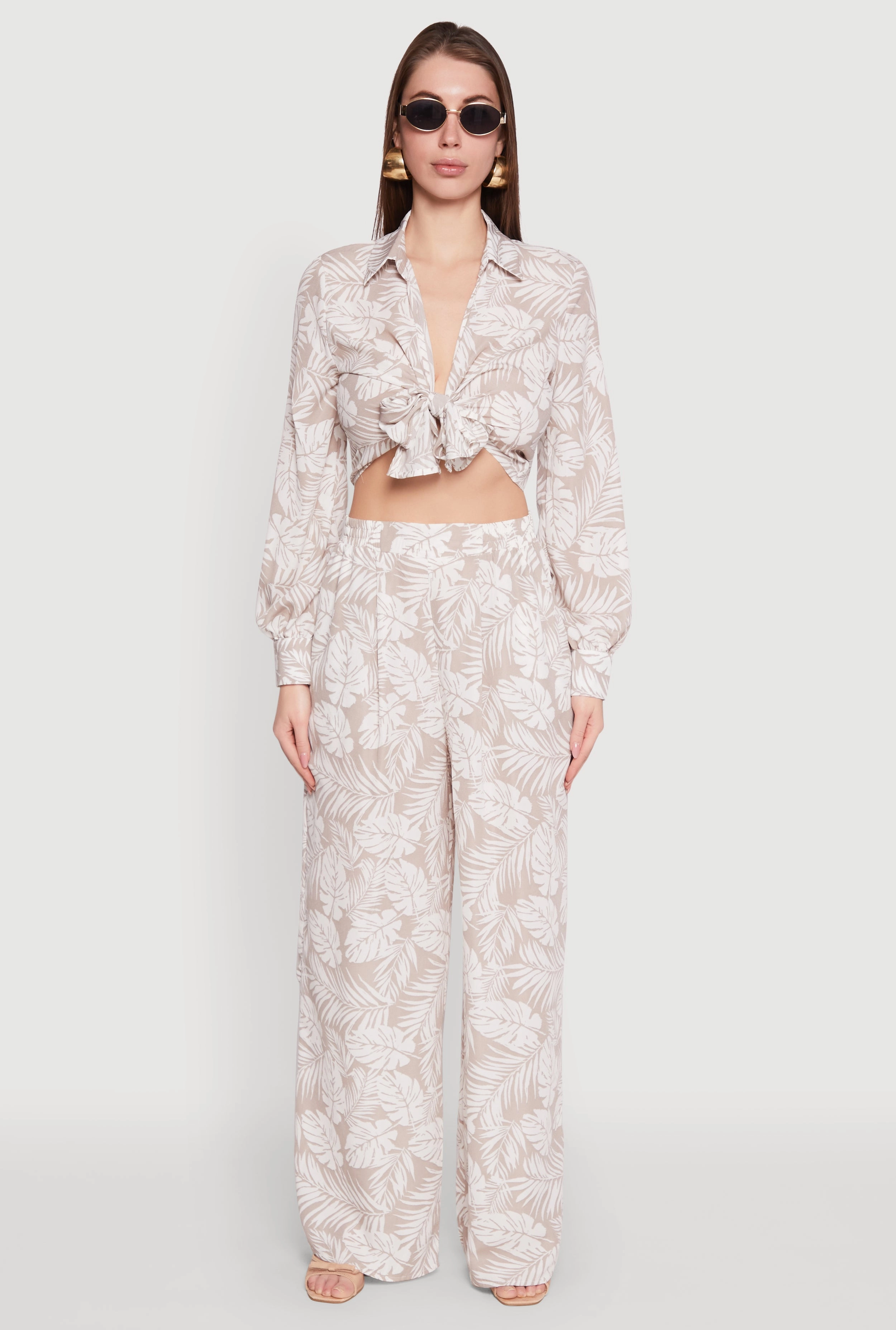 Airy Leaf Print Palazzo Pants