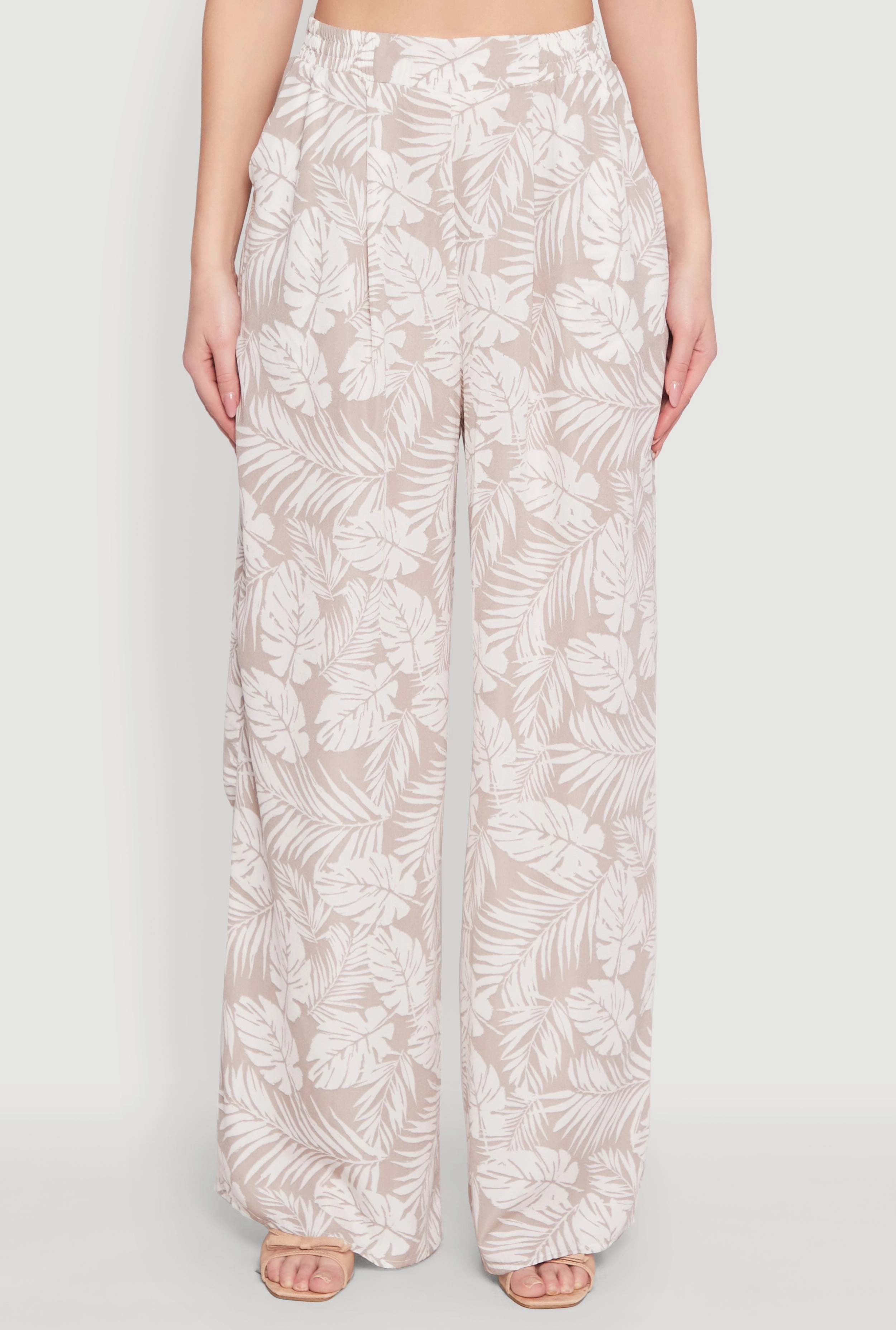 Airy Leaf Print Palazzo Pants
