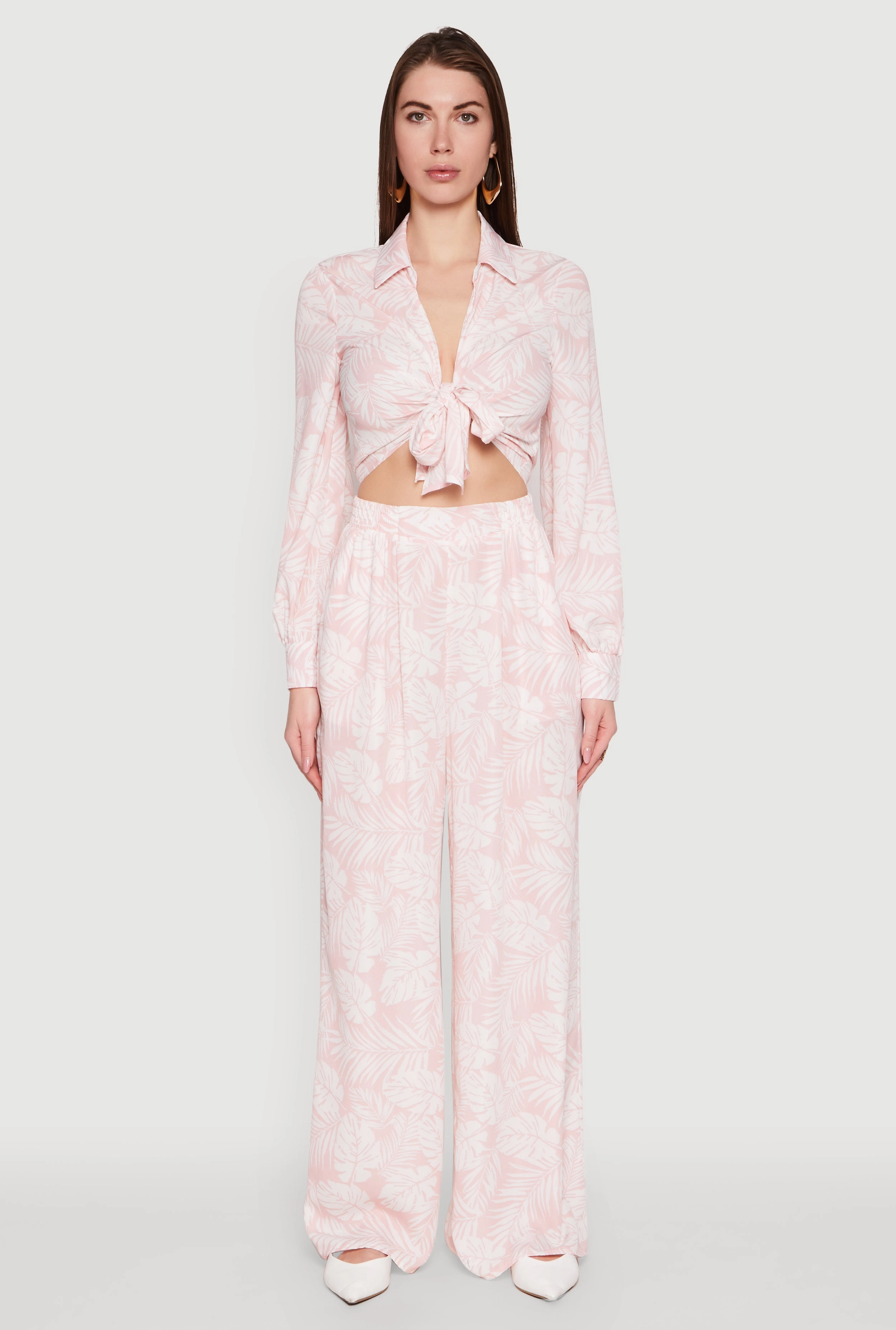 Airy Leaf Print Palazzo Pants