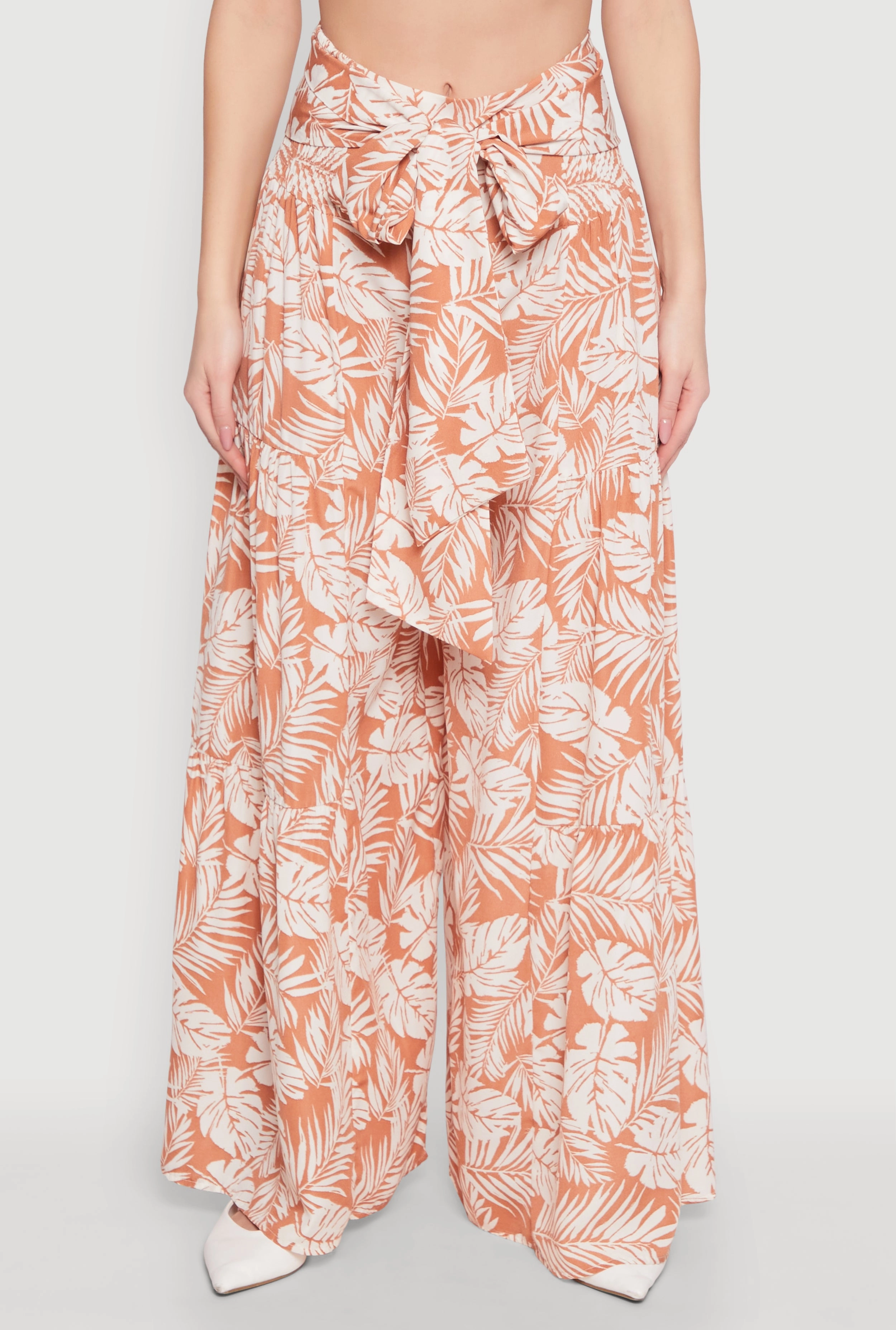 Airy Tie Front Tiered Leg Palazzo Pants