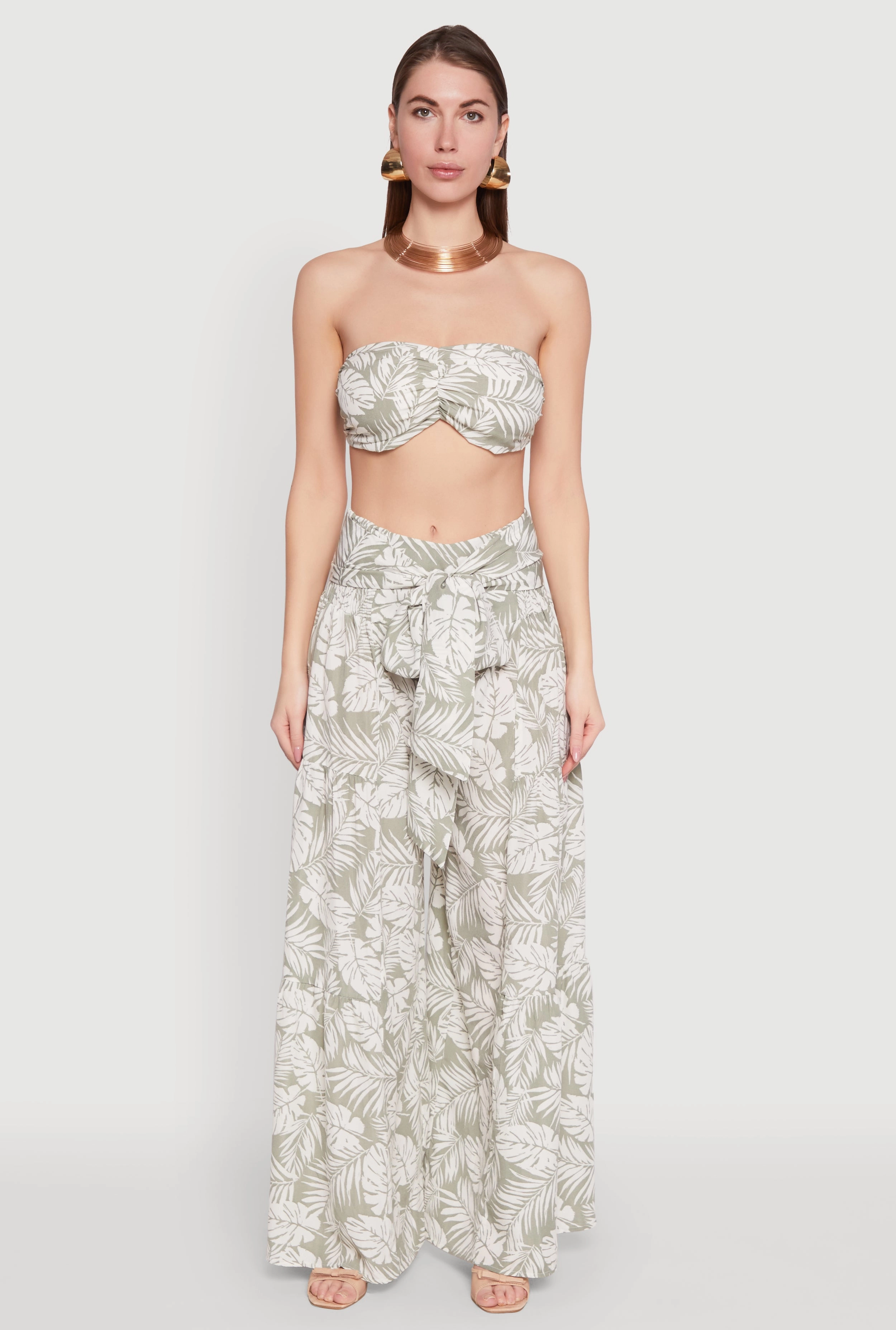Airy Tie Front Tiered Leg Palazzo Pants