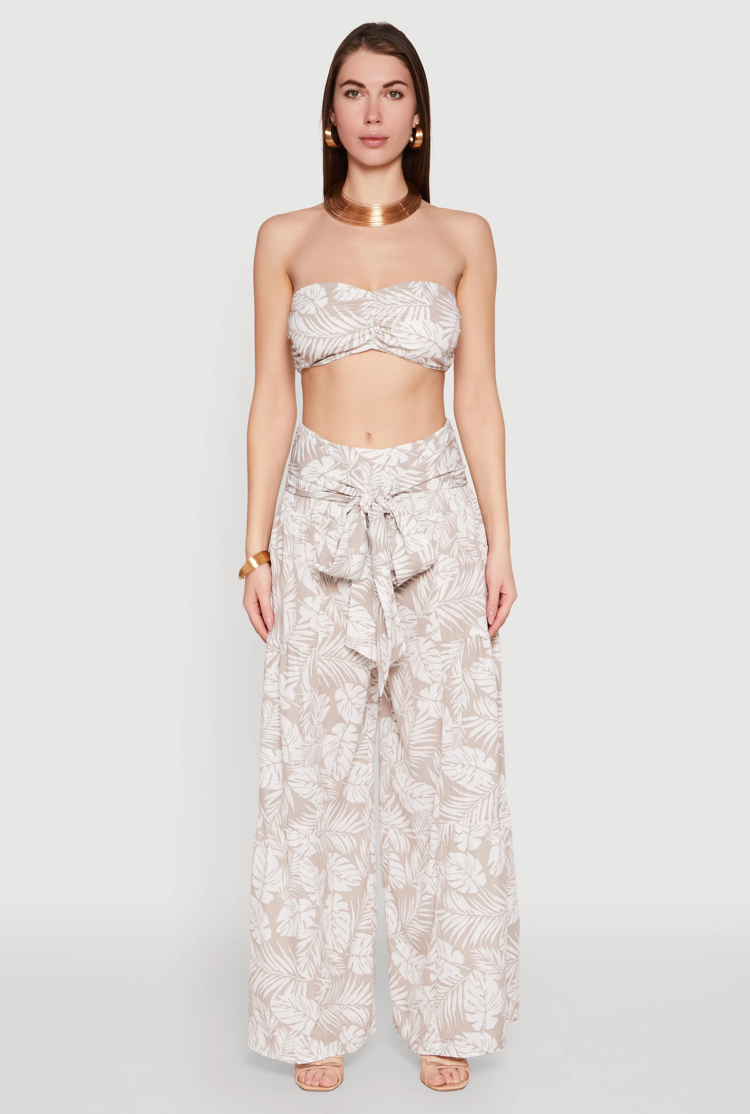 Airy Tie Front Tiered Leg Palazzo Pants
