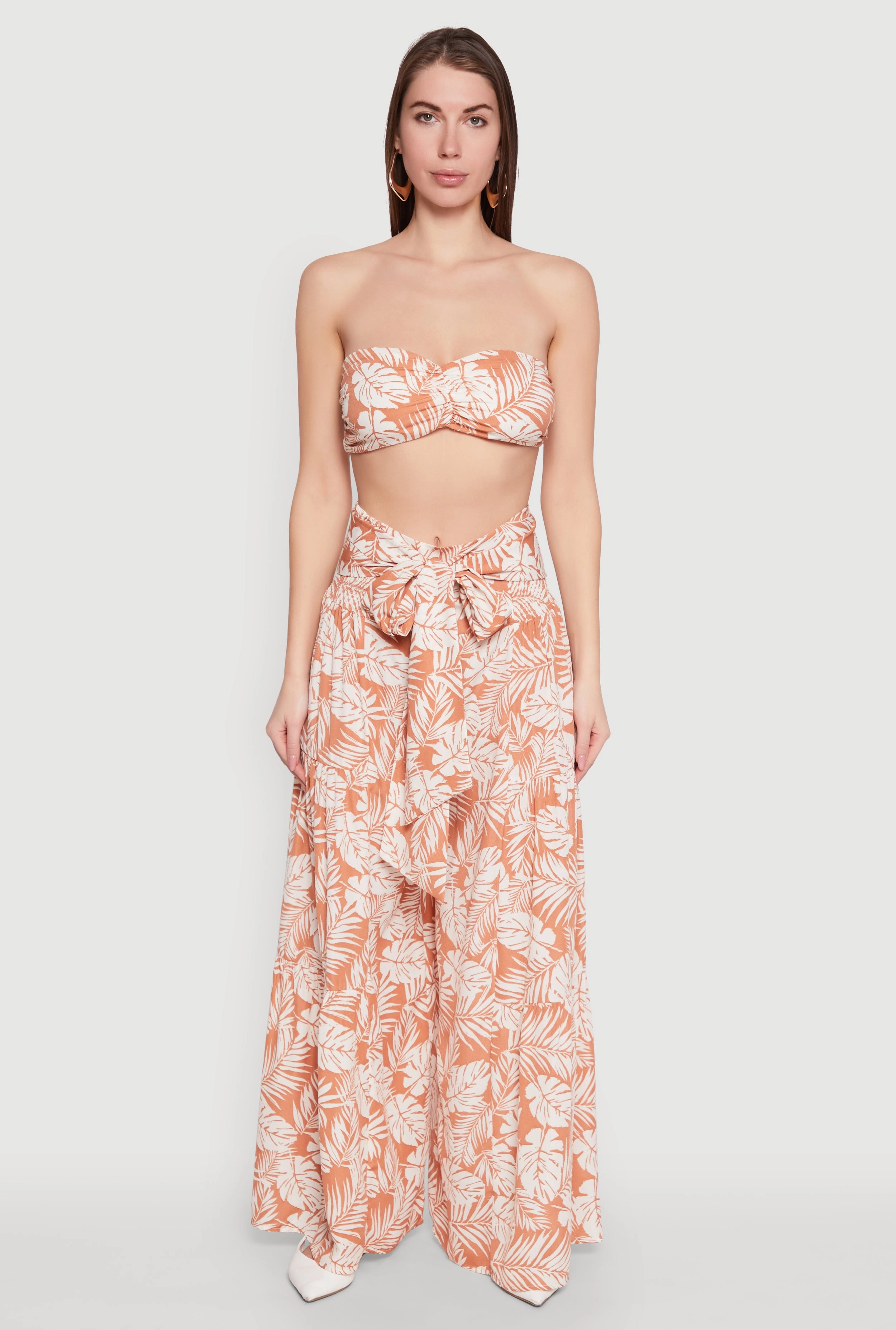 Airy Tie Front Tiered Leg Palazzo Pants
