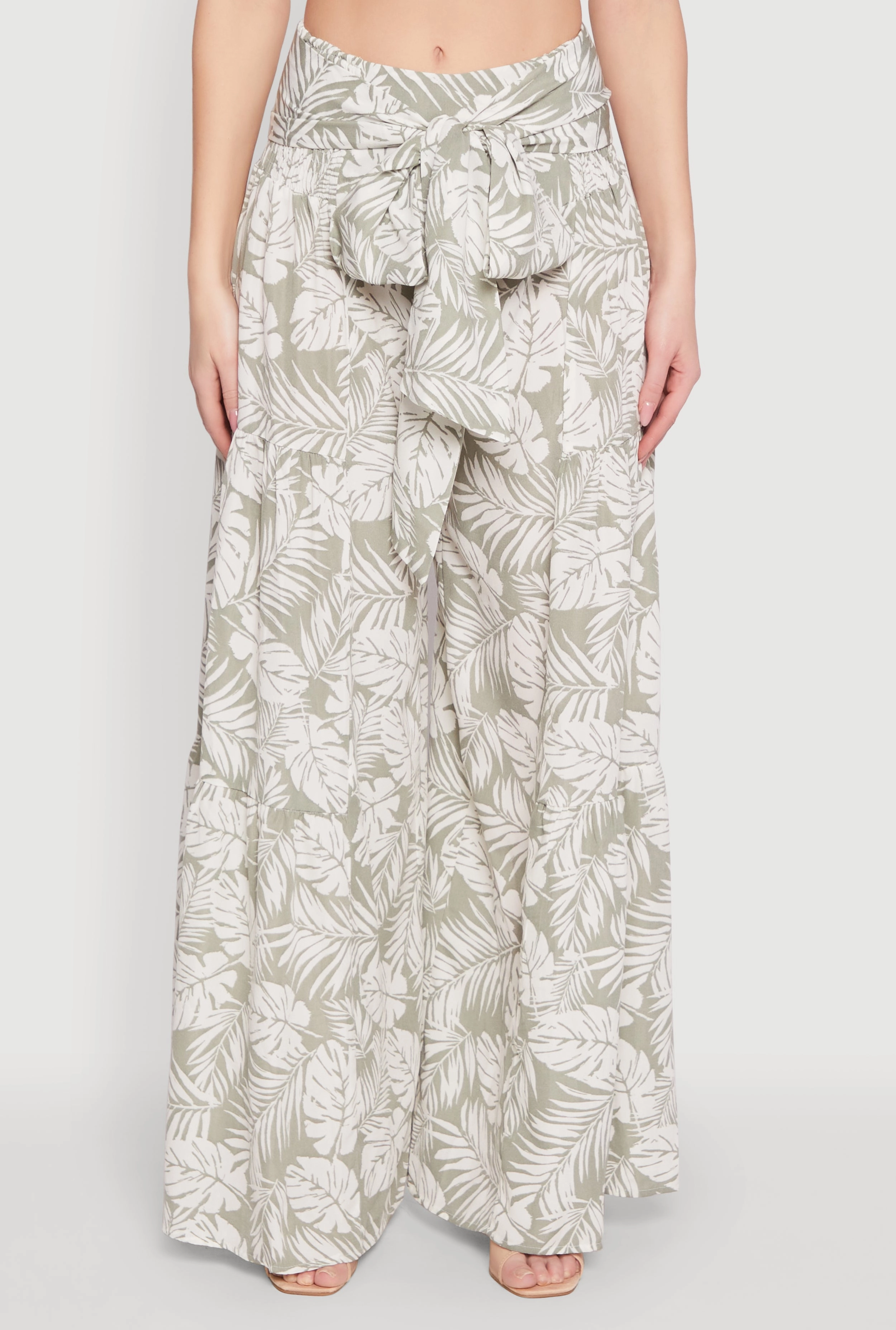 Airy Tie Front Tiered Leg Palazzo Pants