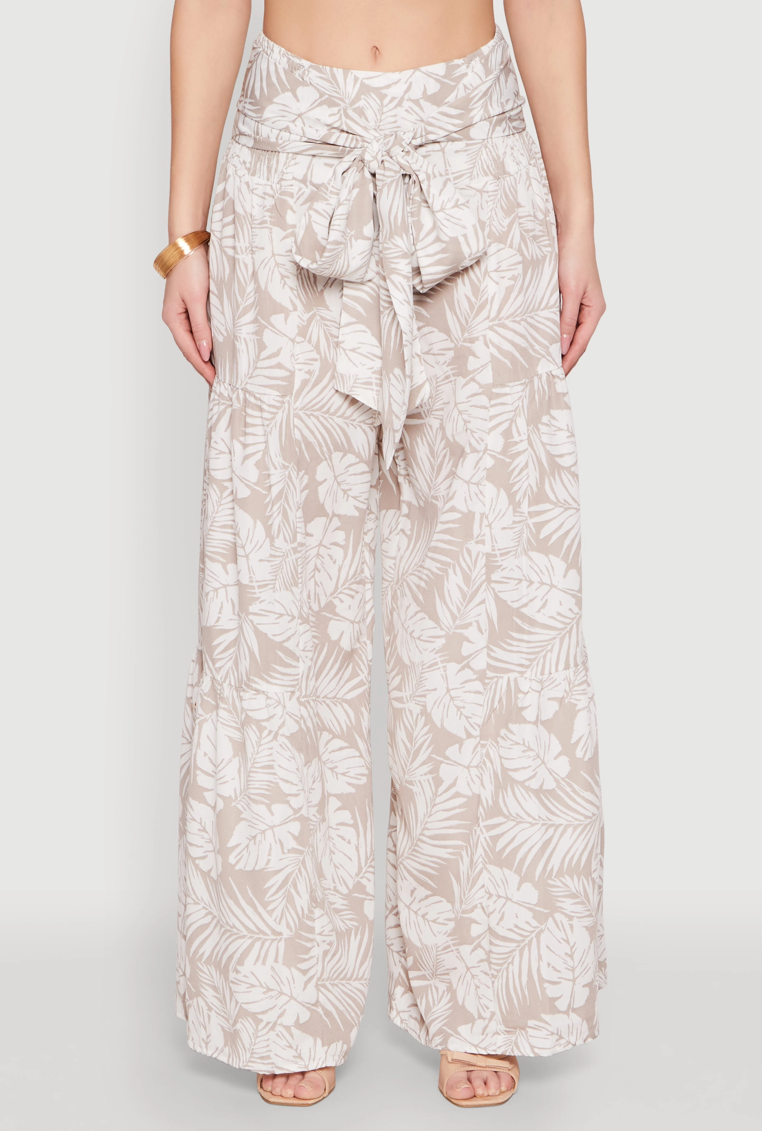 Airy Tie Front Tiered Leg Palazzo Pants