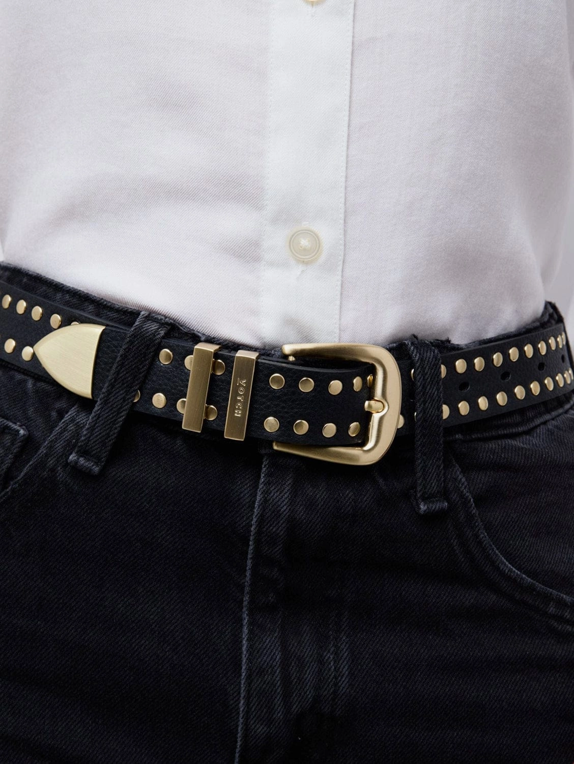Ayla Unisex Vegan Bio-Based Bamboo Western Studded Belt | Black