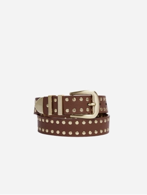 Ayla Unisex Vegan Bio-Based Bamboo Western Studded Belt | Brown