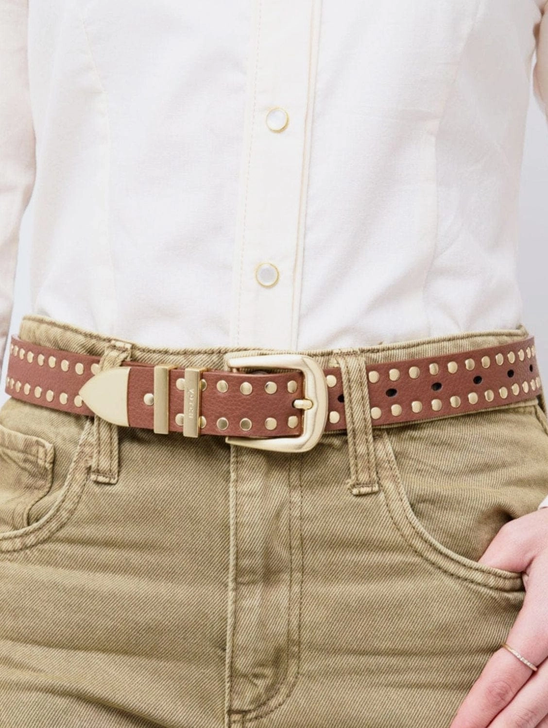 Ayla Unisex Vegan Bio-Based Bamboo Western Studded Belt | Brown