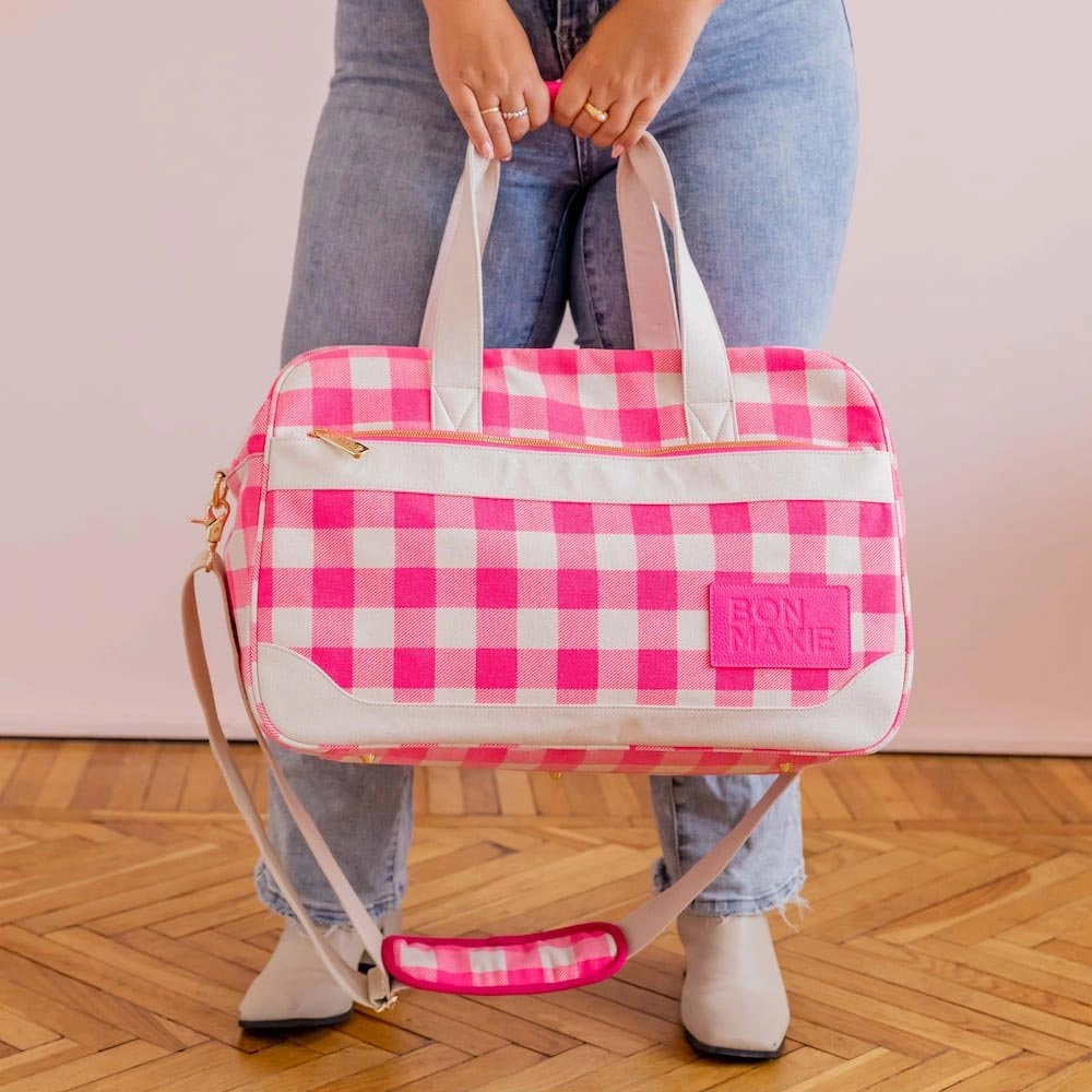 Bon Voyage Weekender Bag -- Neon Pink Gingham