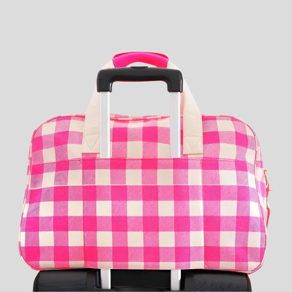 Bon Voyage Weekender Bag -- Neon Pink Gingham