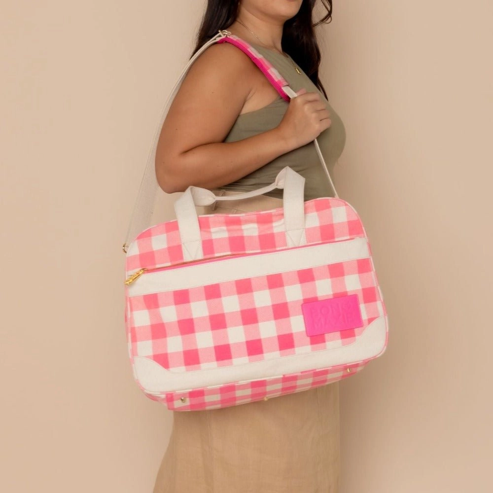 Bon Voyage Weekender Bag -- Neon Pink Gingham