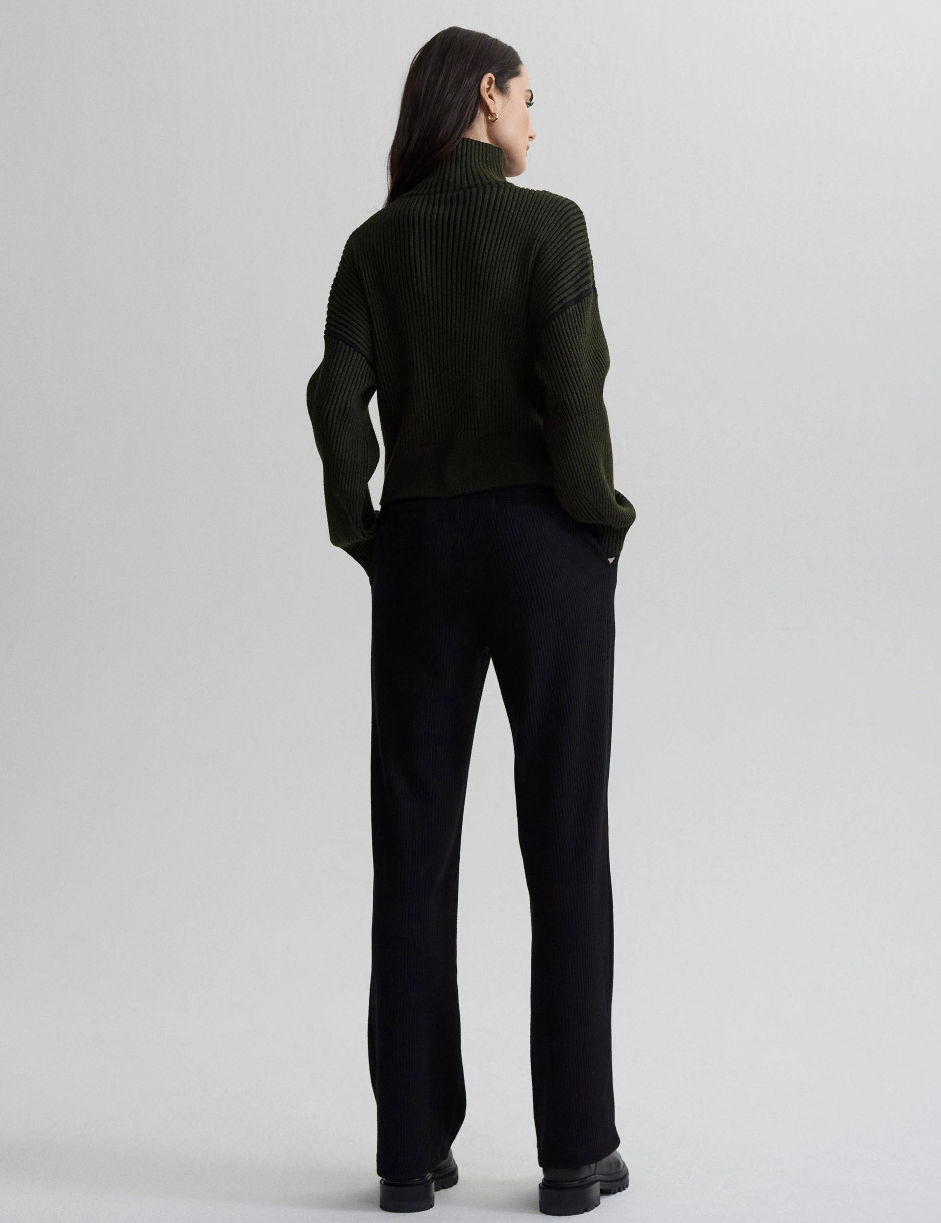 Carmen Zip-Through Rib Knit - Dark Olive