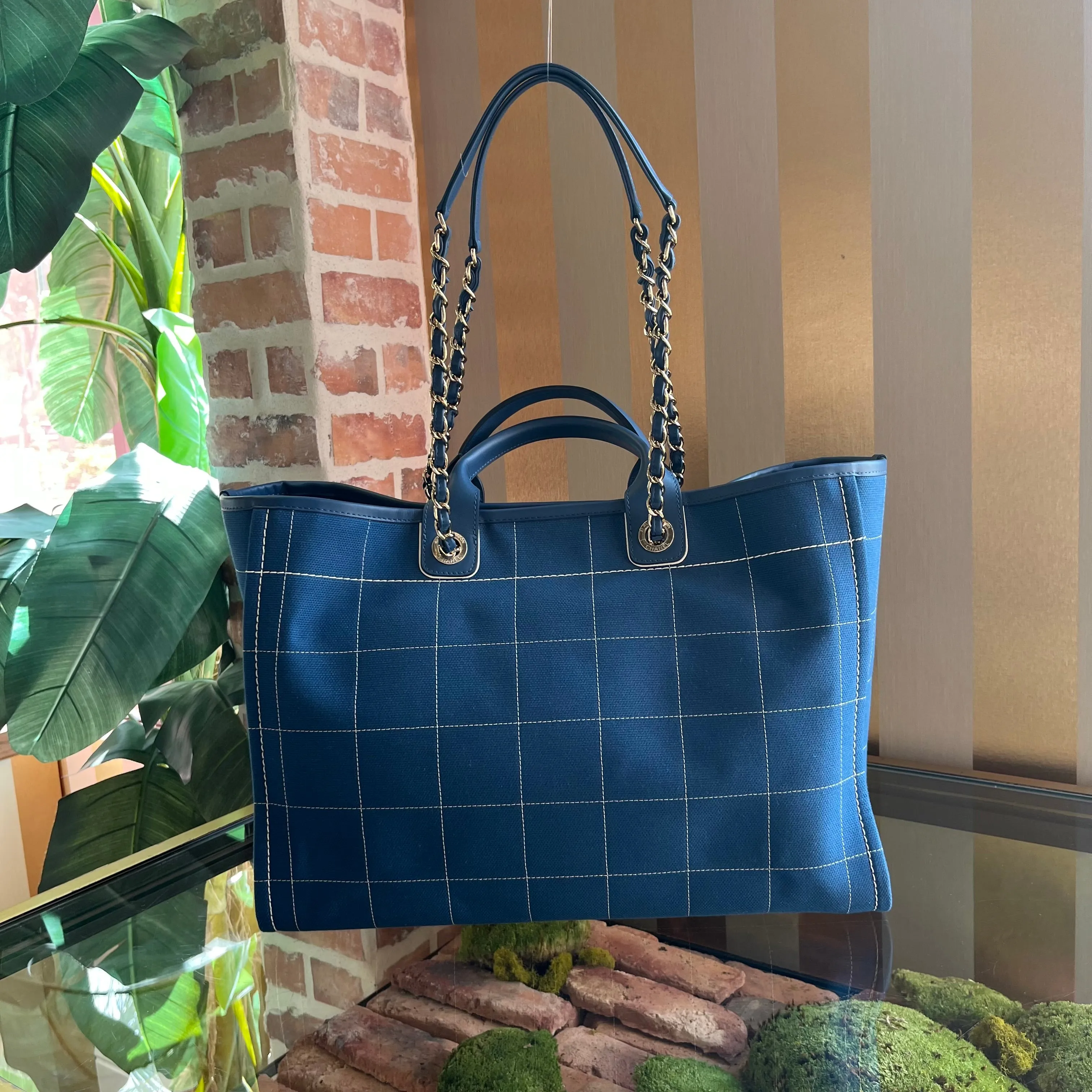CHANEL Deauville Square Blue Tote