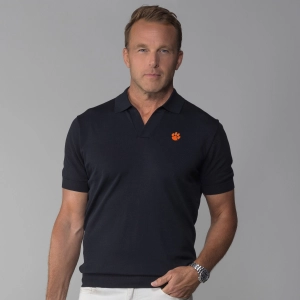 Clemson Maranello Cotton & Silk Buttonless Polo Black