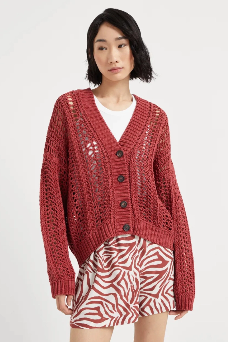 Cropped Rib Net Cardigan