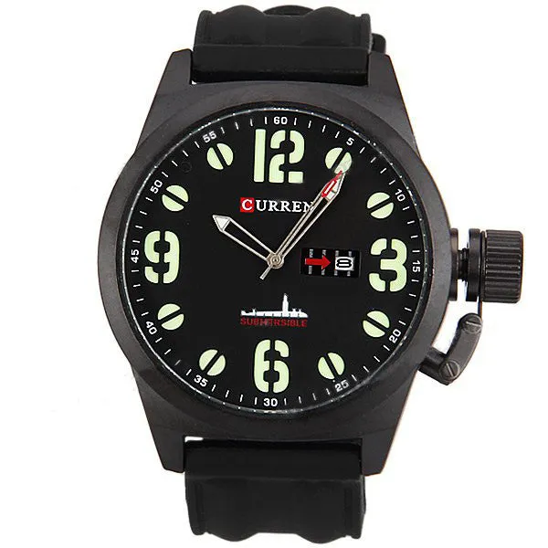 Curren Men's Watch with Silicone Band (Black 5cm Dial) - CUR019