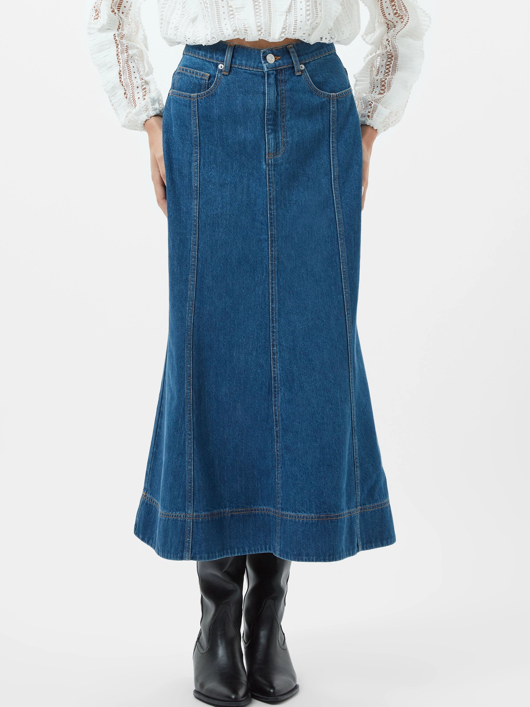 Denver Denim Flare Midi Skirt