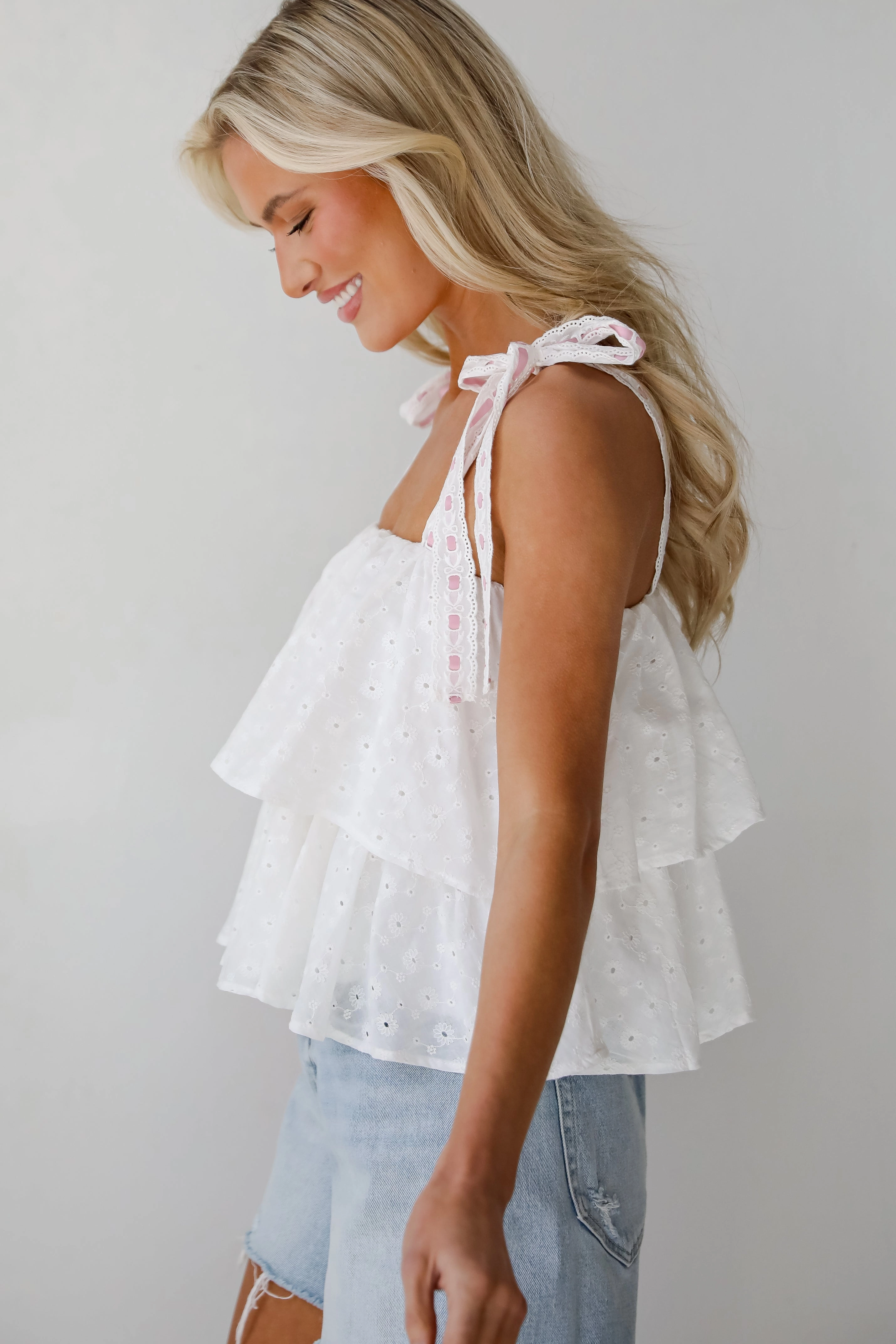 Dreamiest Darling White Eyelet Tiered Tank