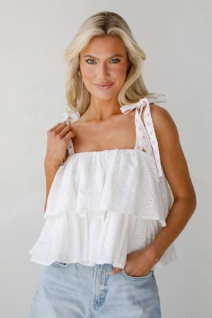 Dreamiest Darling White Eyelet Tiered Tank