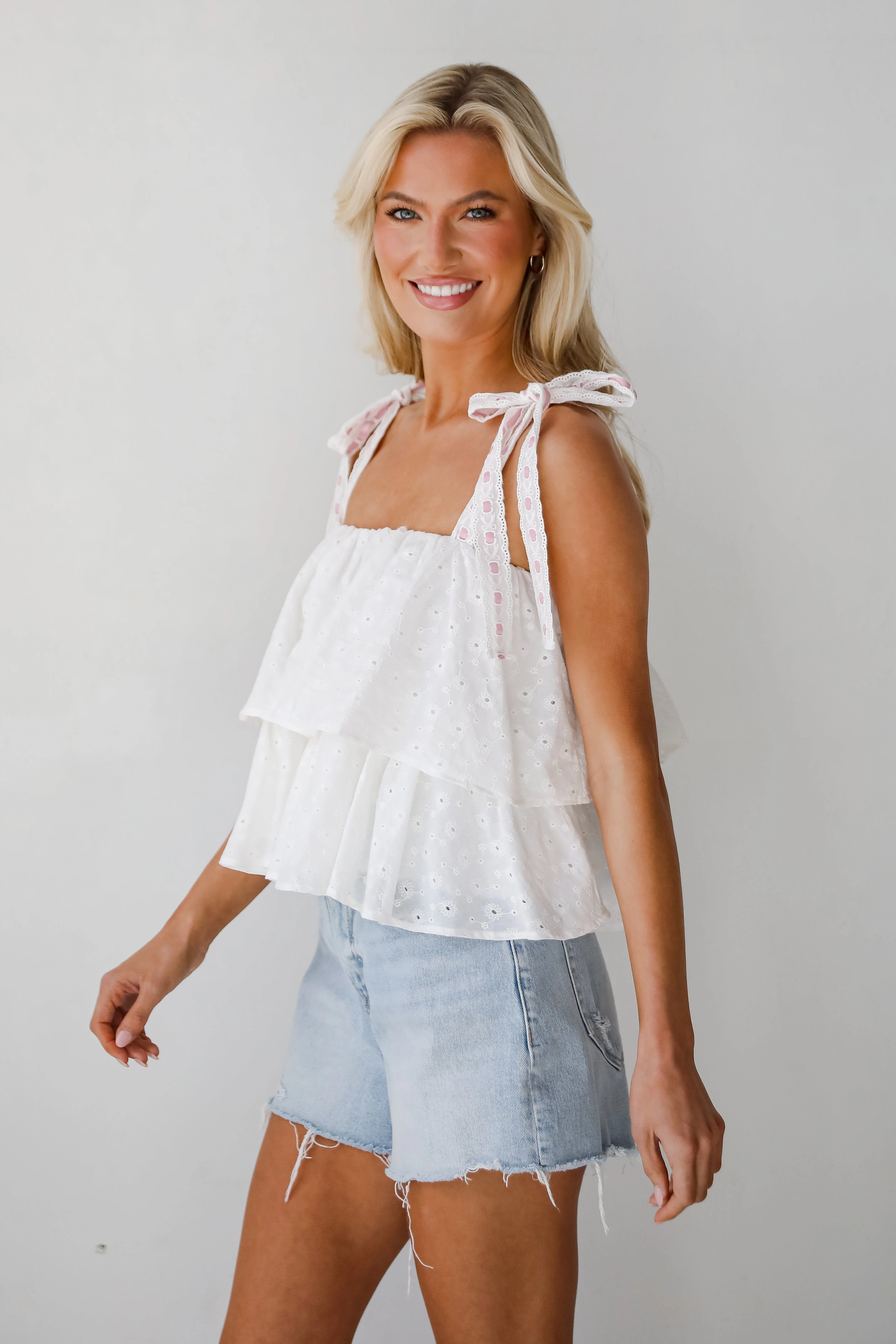Dreamiest Darling White Eyelet Tiered Tank