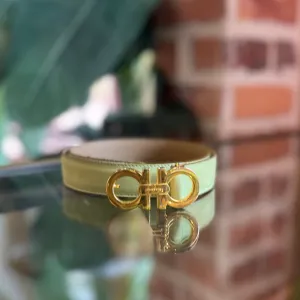 FERRAGAMO Green Suede Gancini Thin Belt Sz 70/28