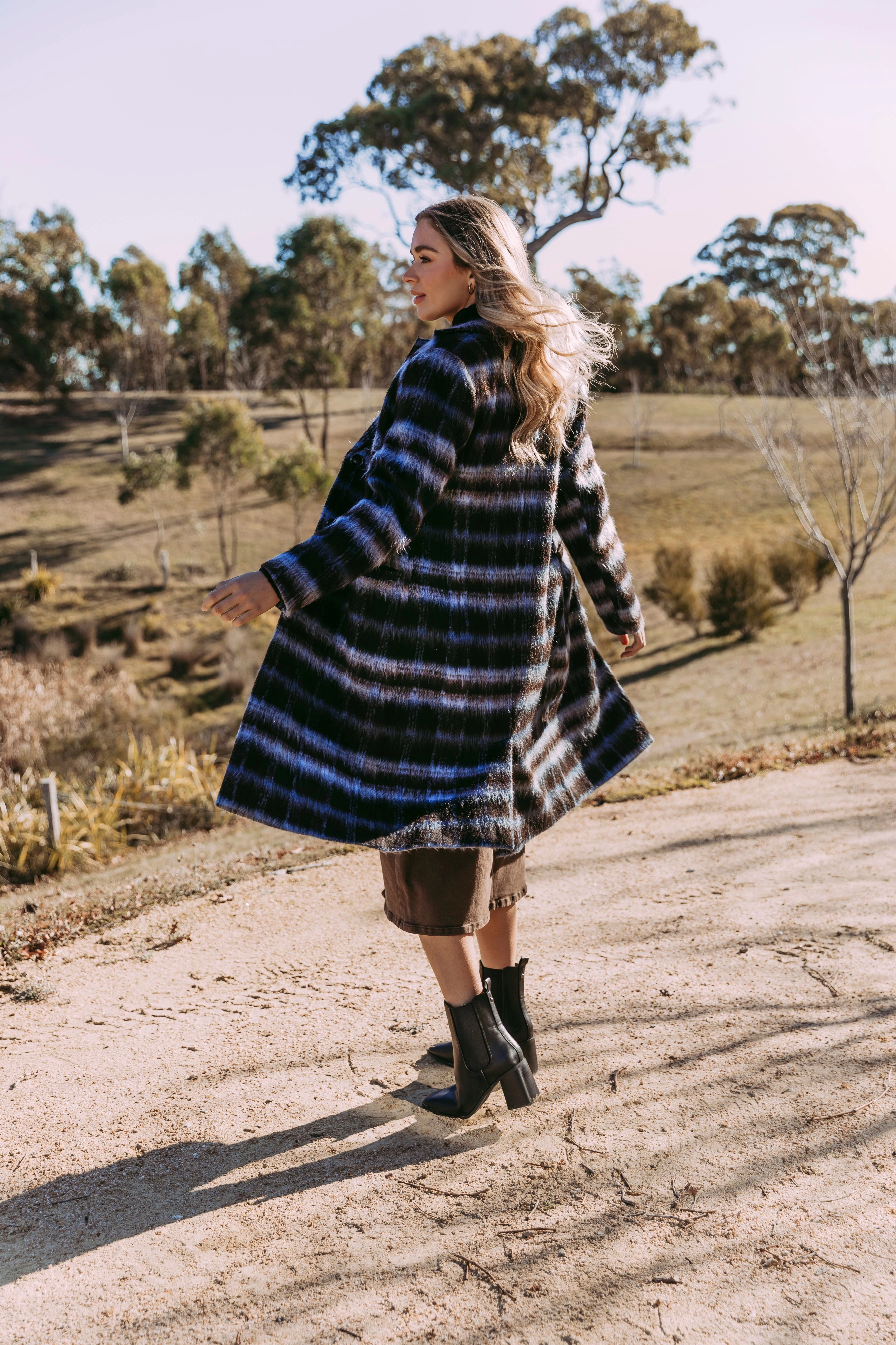 Foxwood Bennett Coat Chocolate And Blue Check