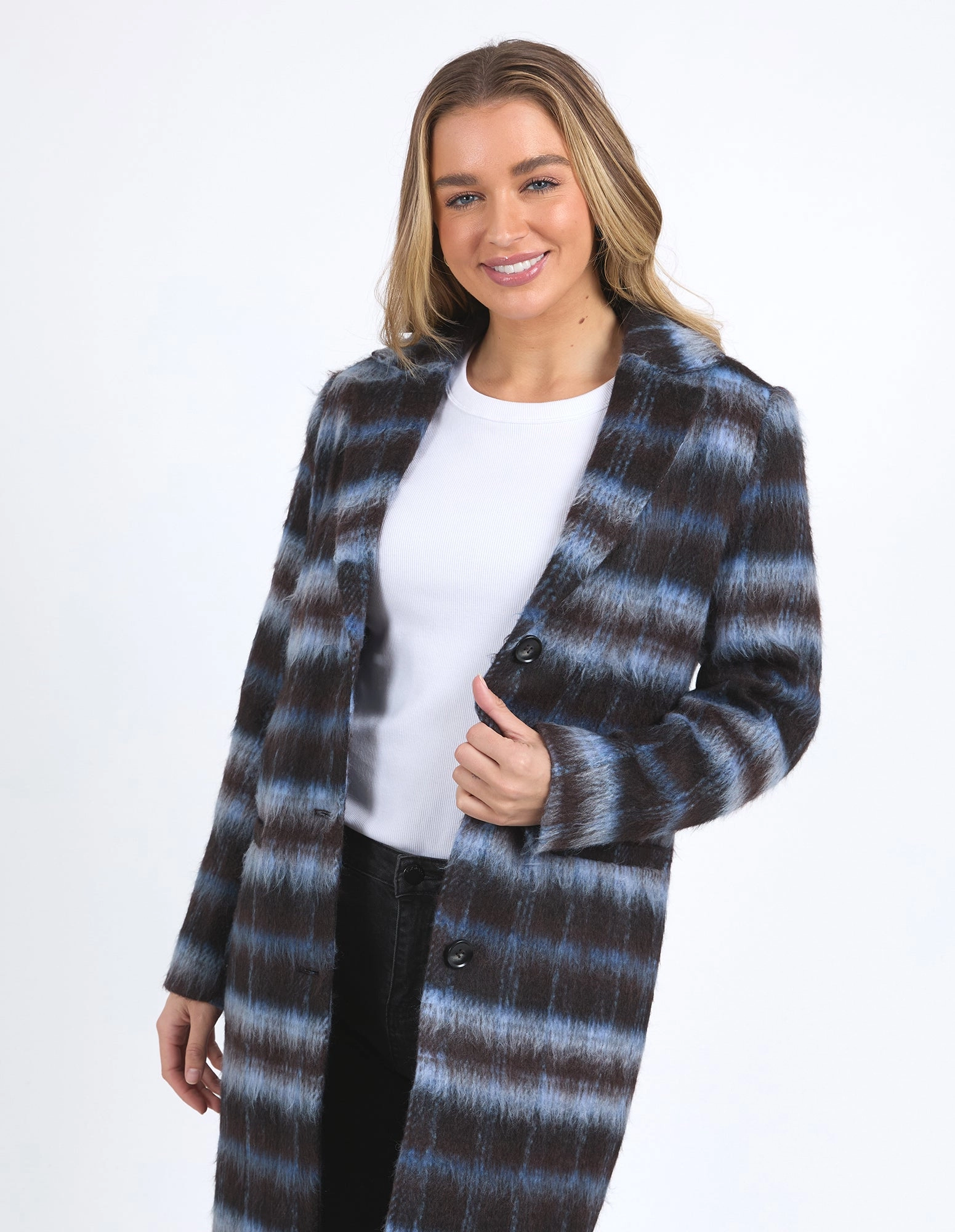 Foxwood Bennett Coat Chocolate And Blue Check