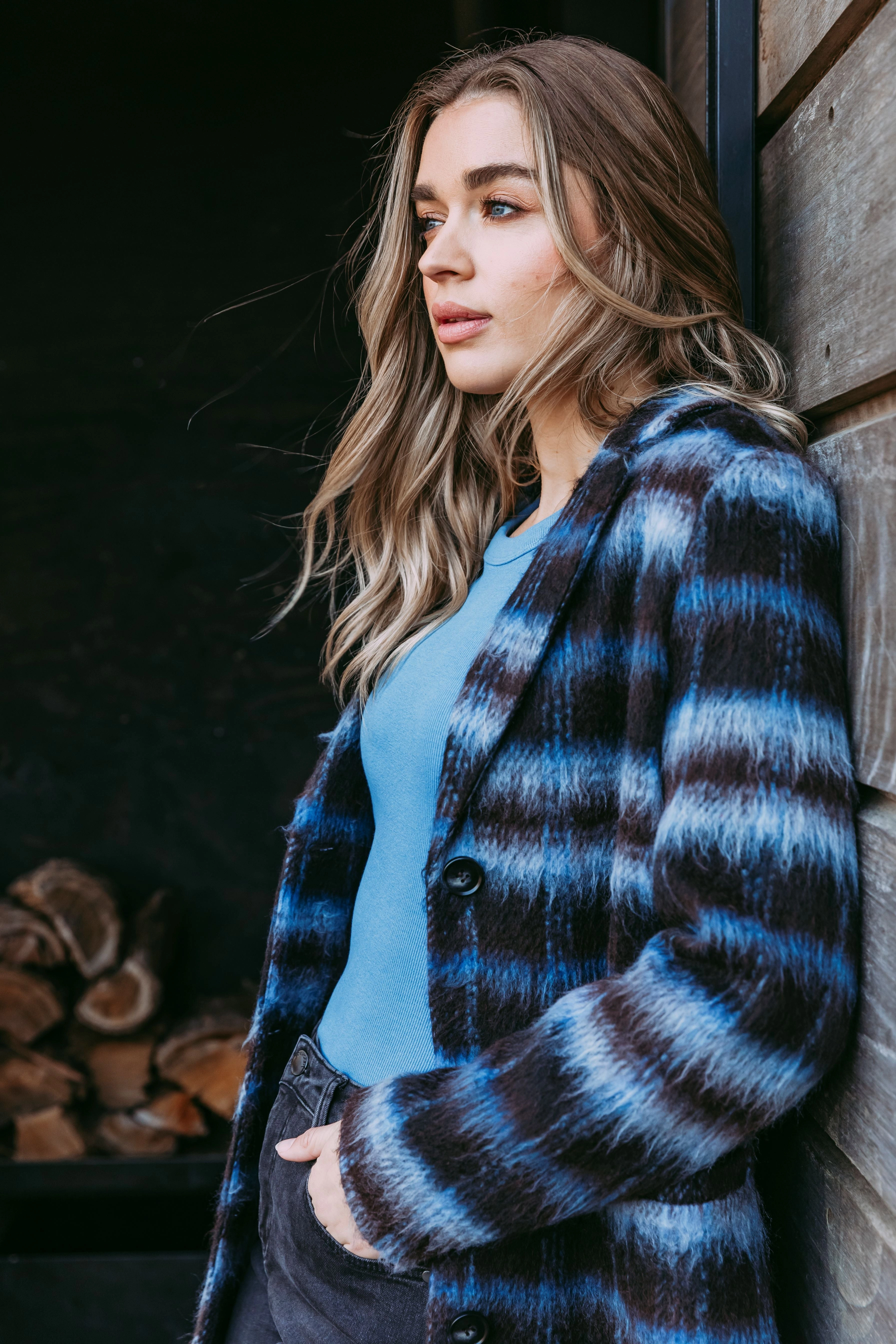 Foxwood Bennett Coat Chocolate And Blue Check