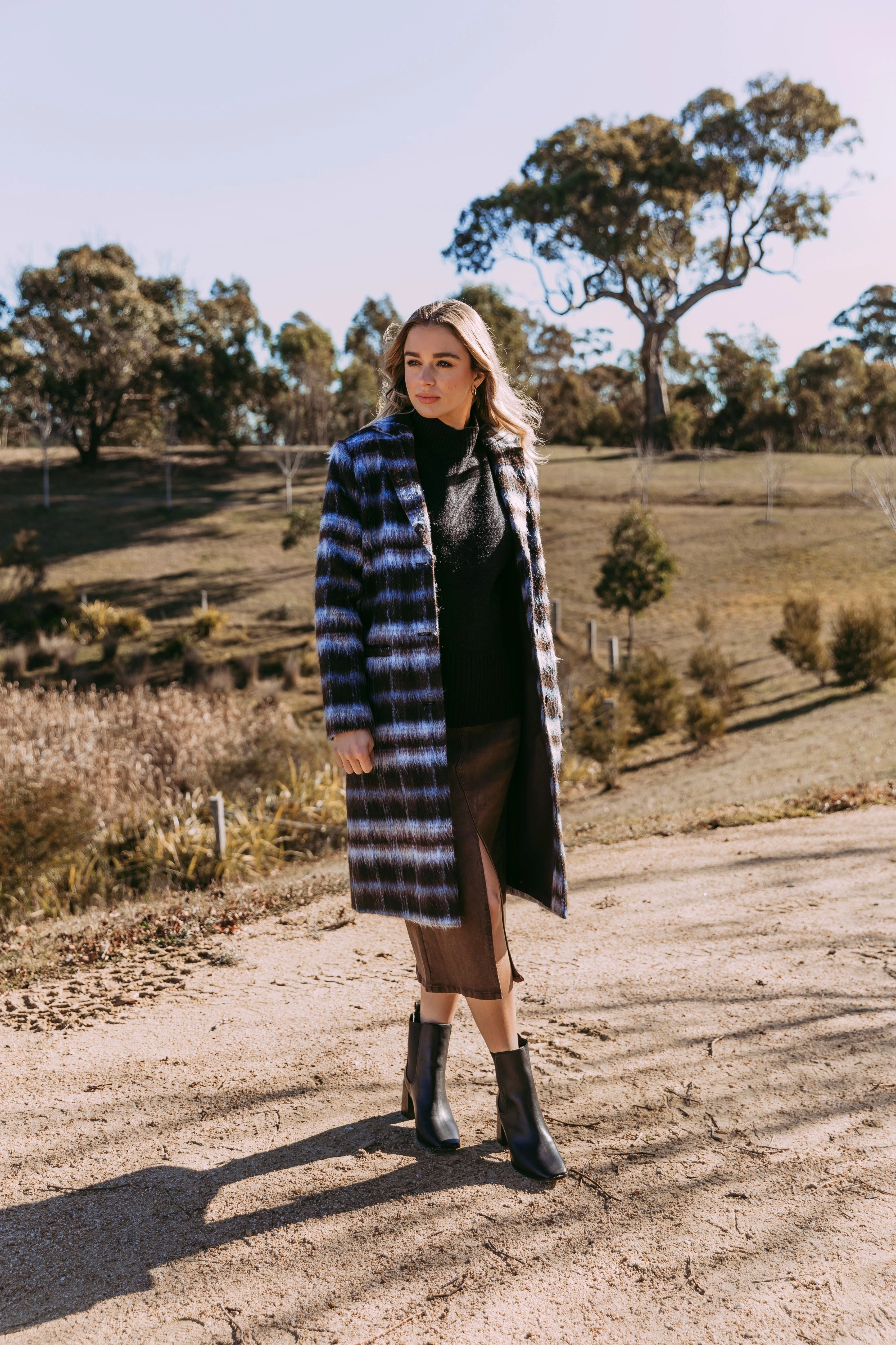 Foxwood Bennett Coat Chocolate And Blue Check