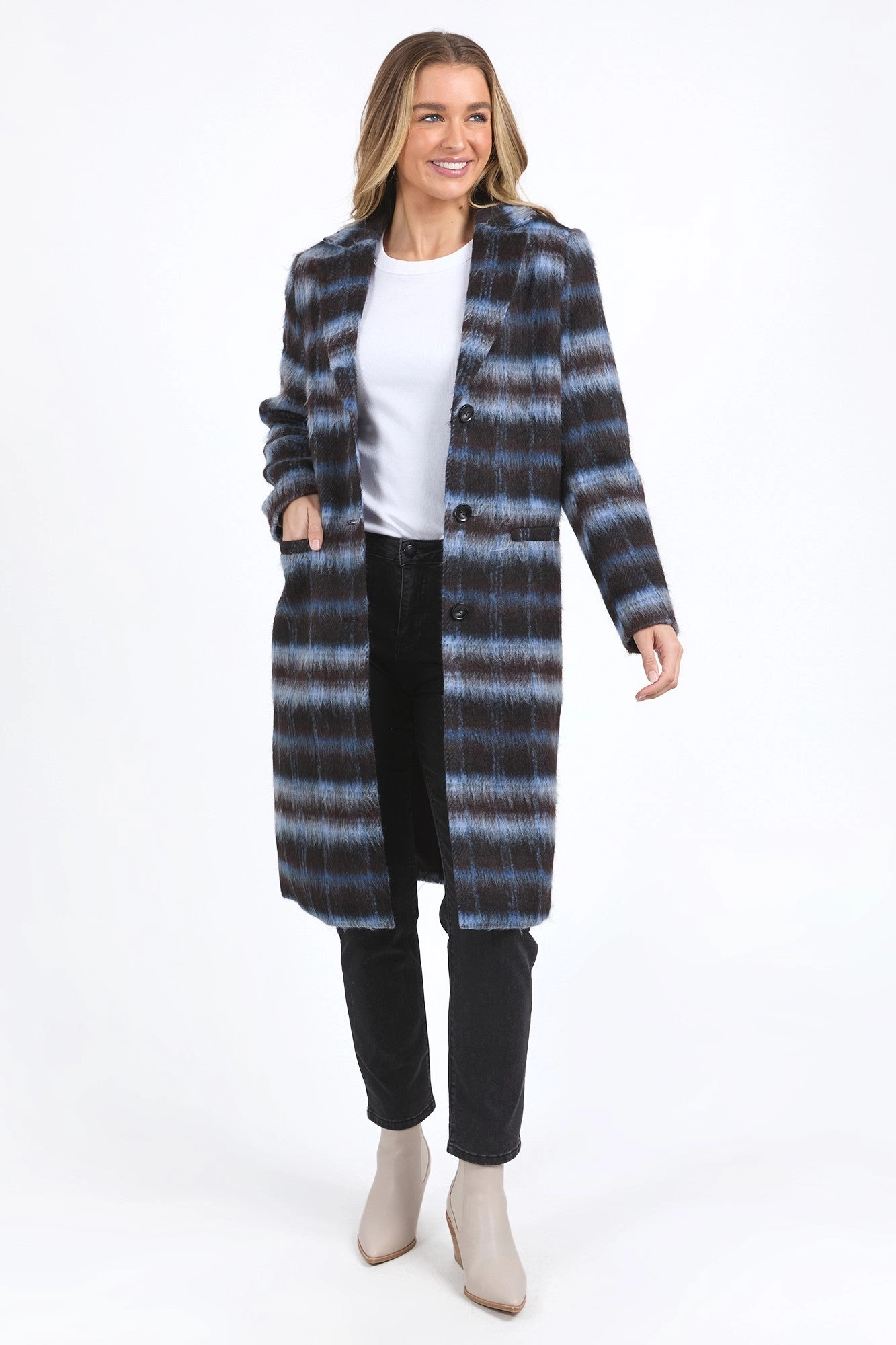 Foxwood Bennett Coat Chocolate And Blue Check