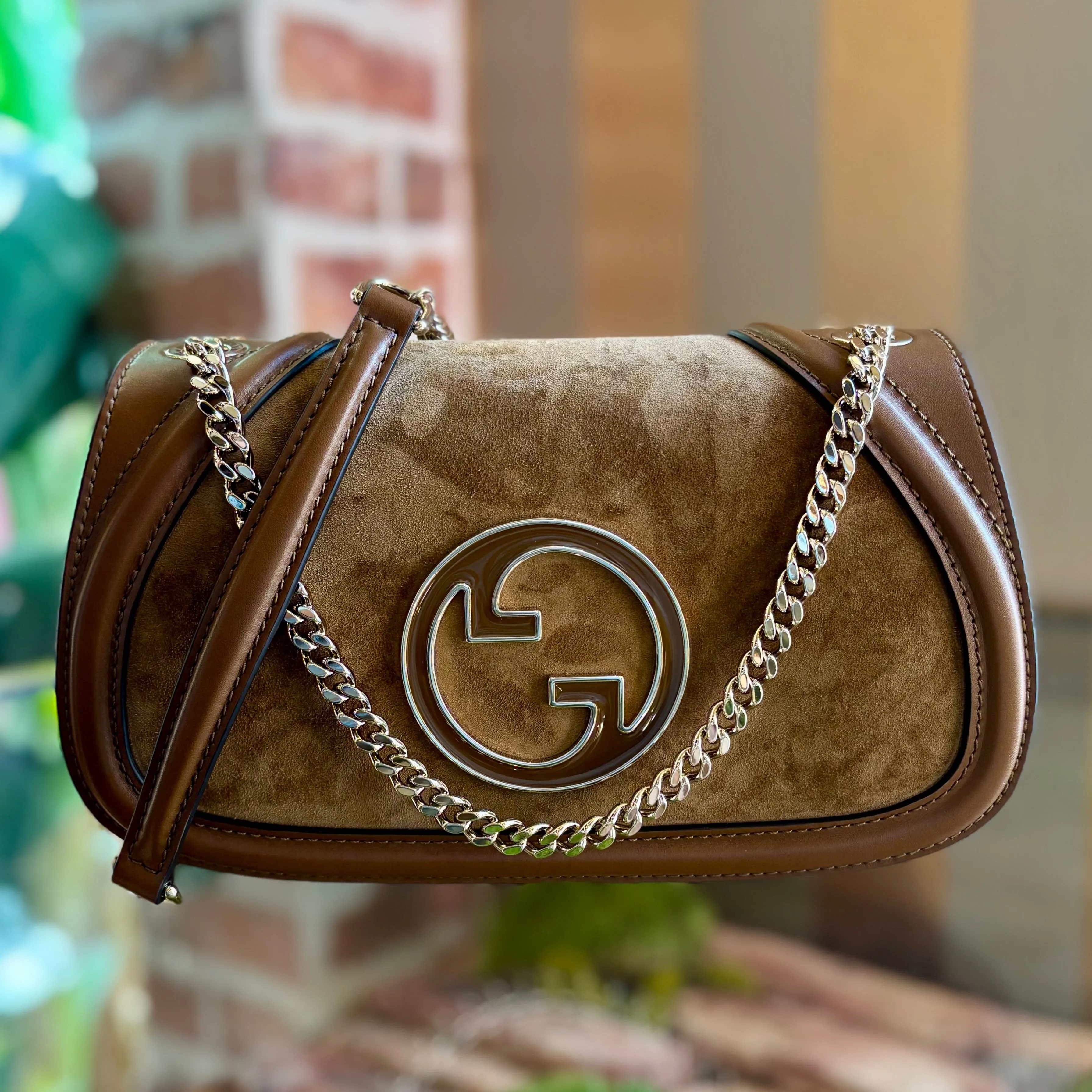 GUCCI Blondie Medium Suede Shoulder Bag