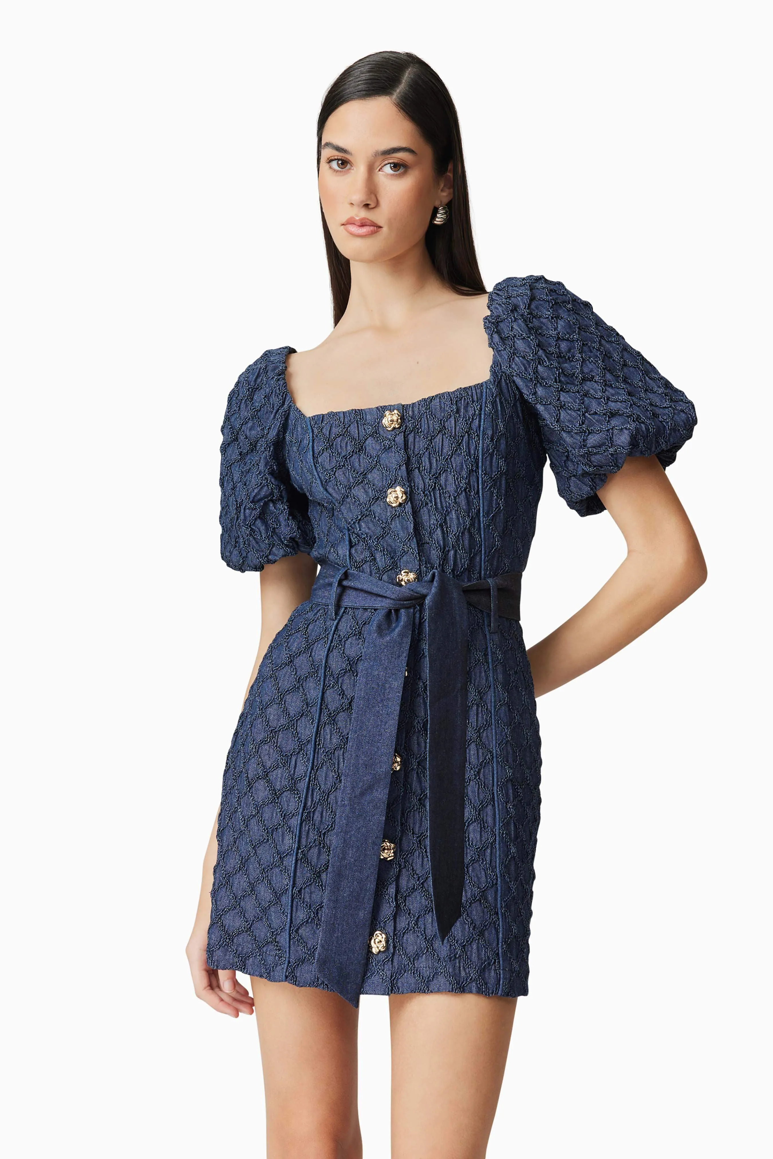 Keeley Puff Sleeve Mini Dress in Blue