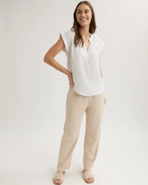 Linen Cap Sleeve Pullover - White